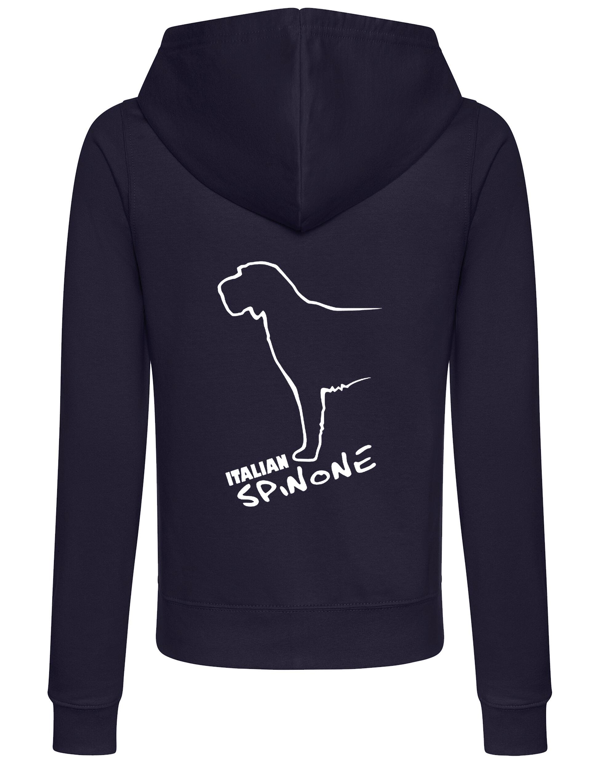 Italian Spinone women’s zipped hoodie featuring exclusive breed artwork, tailored fit, and functional details like a cozy hood and front pockets.