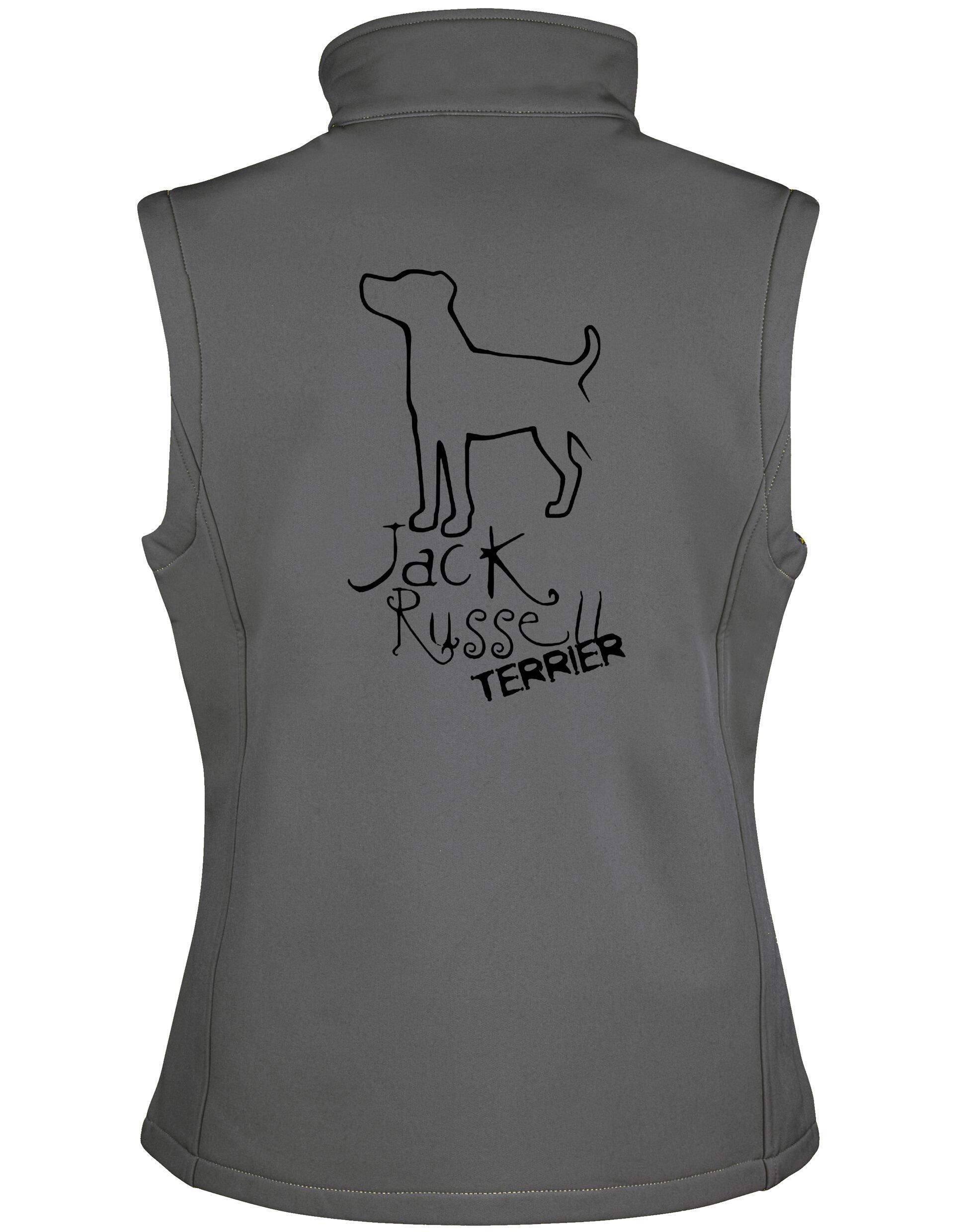 Jack Russell Terrier Women’s Softshell Jacket featuring exclusive breed artwork, feminine fit, water-resistant fabric, and fleece-lined interior for stylish comfort.