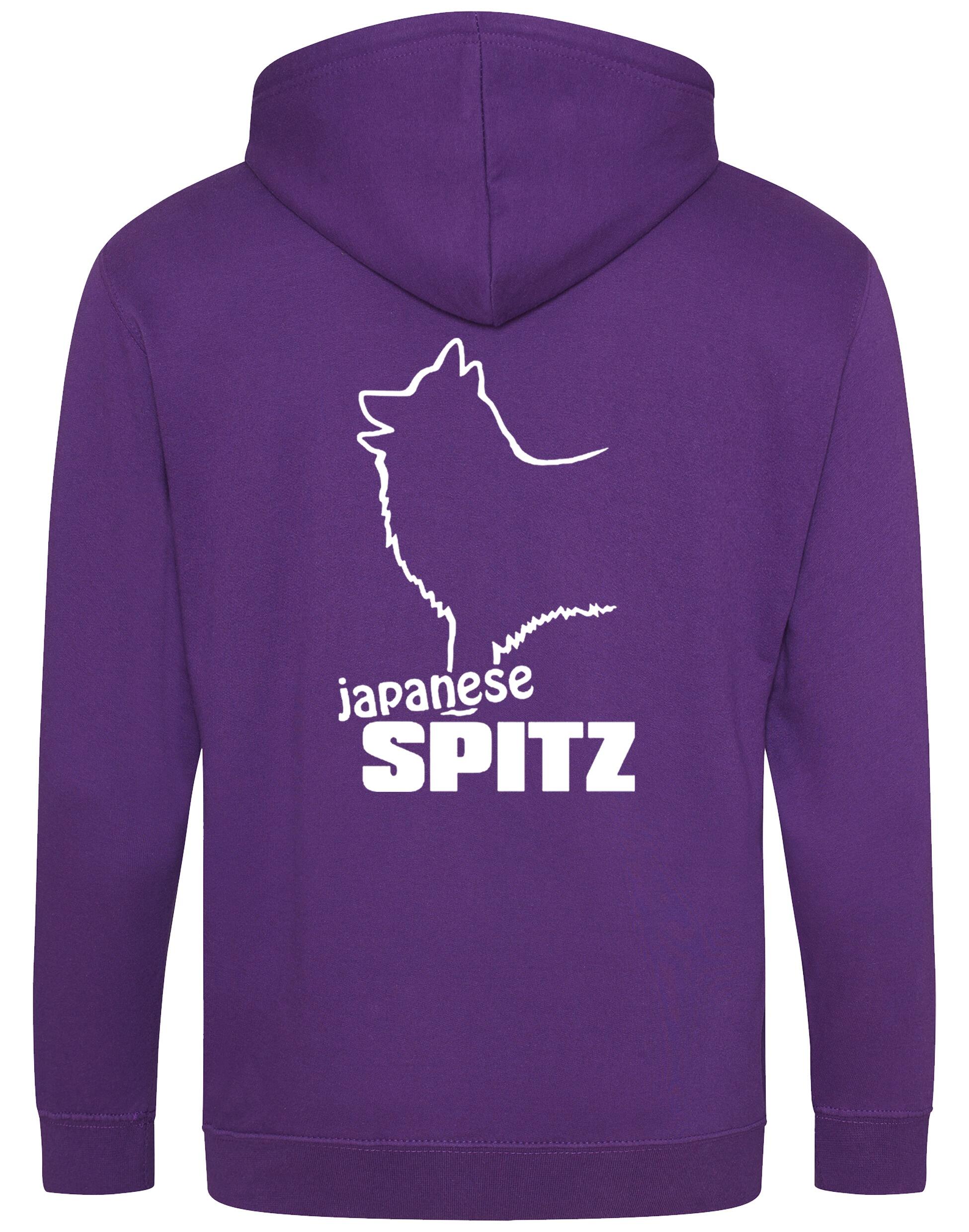 Zipped hoodie featuring exclusive Japanese Spitz artwork, a cozy hood, and practical pockets, designed for breed enthusiasts.