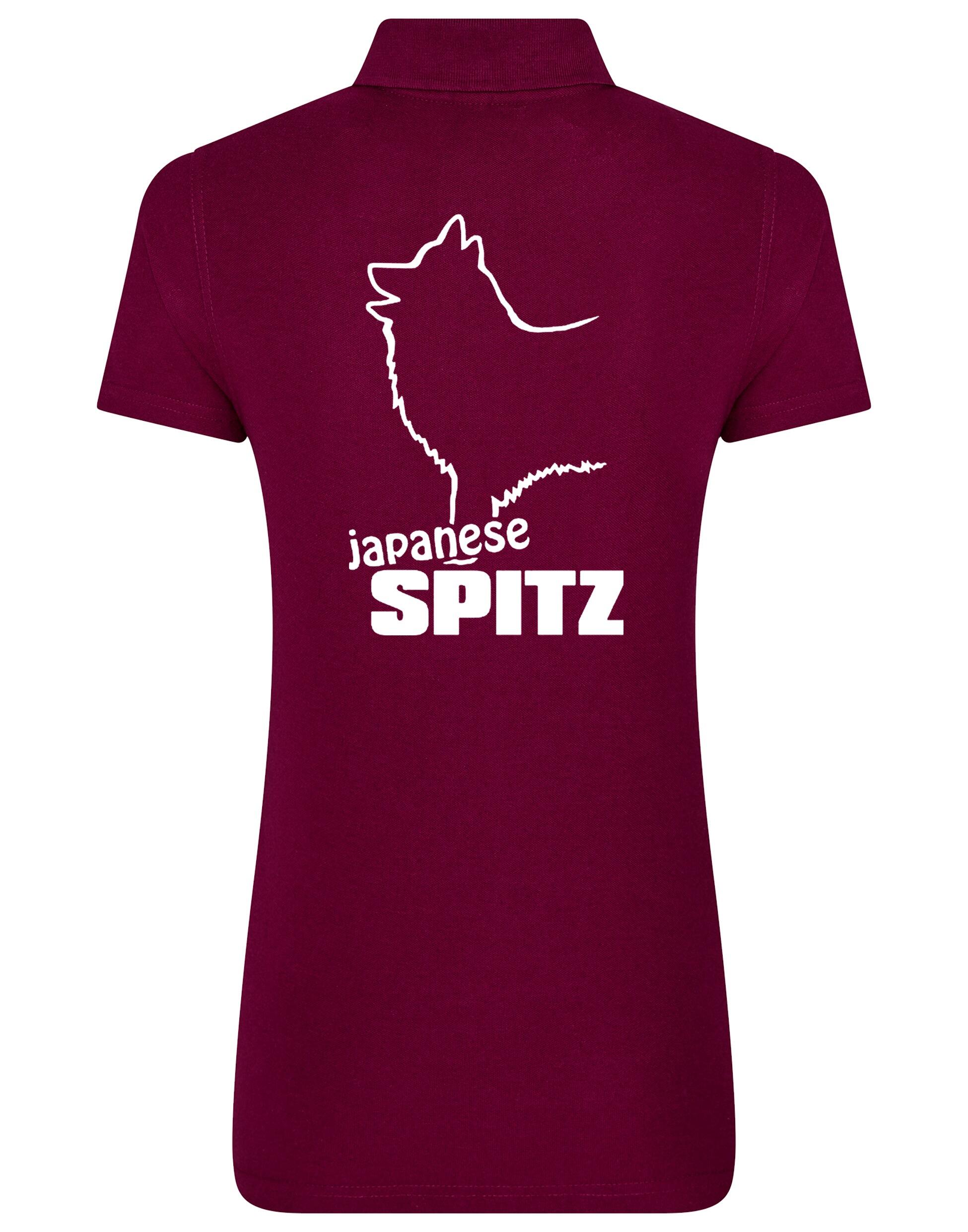 Women’s cotton polo with exclusive Japanese Spitz artwork, offering elegance and comfort for breed enthusiasts.