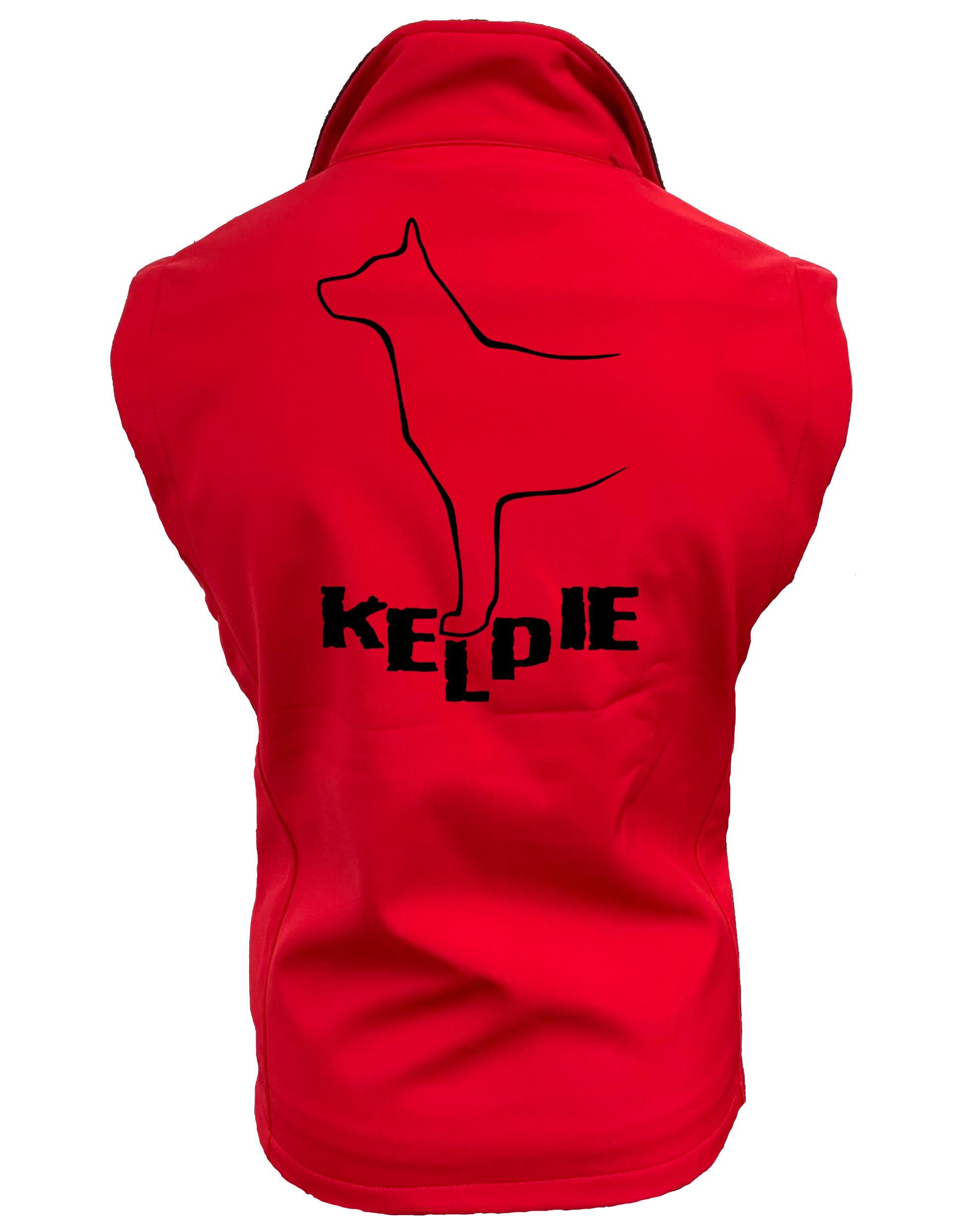 Kelpi Unisex Softshell Gilet with water-resistant fabric, cozy fleece lining, and exclusive Kelpi-inspired artwork, perfect for dog enthusiasts and outdoor adventures.