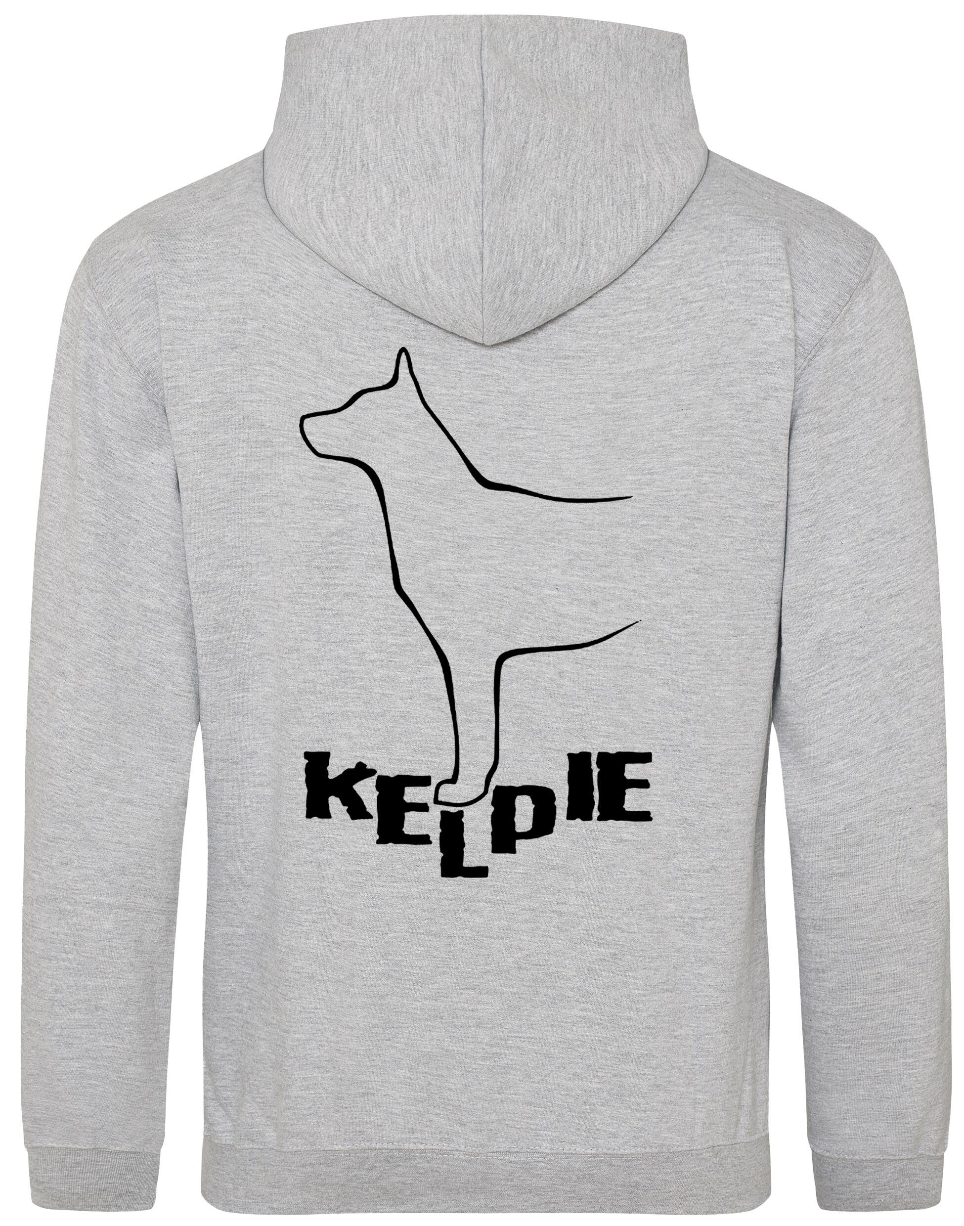 Kelpi Design Pullover Hoodie featuring exclusive breed-inspired artwork, cozy fleece interior, and personalization options for dog lovers.