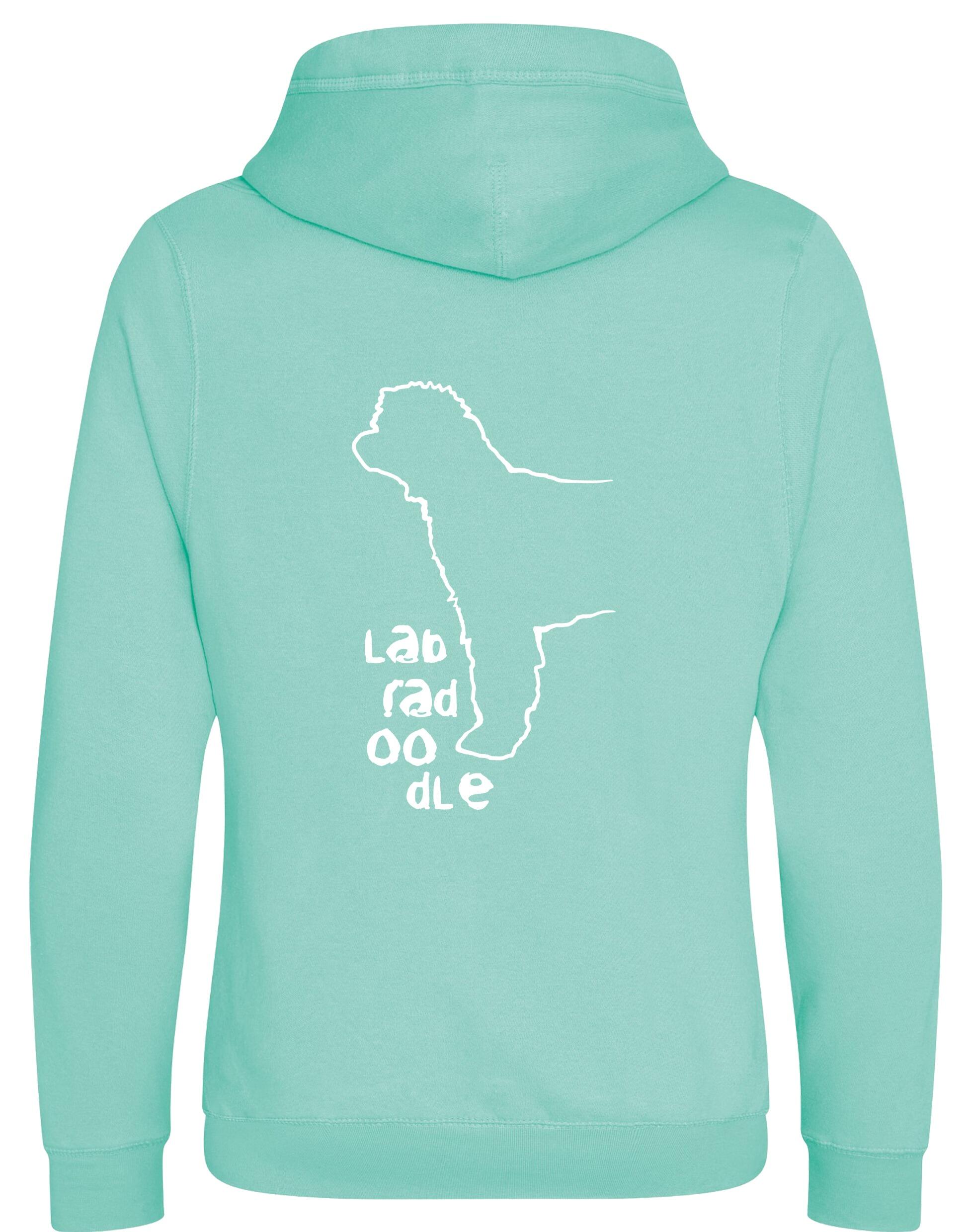 Labradoodle Crossneck Pullover Hoodie with exclusive breed artwork, cozy brushed fleece, and practical kangaroo pocket.