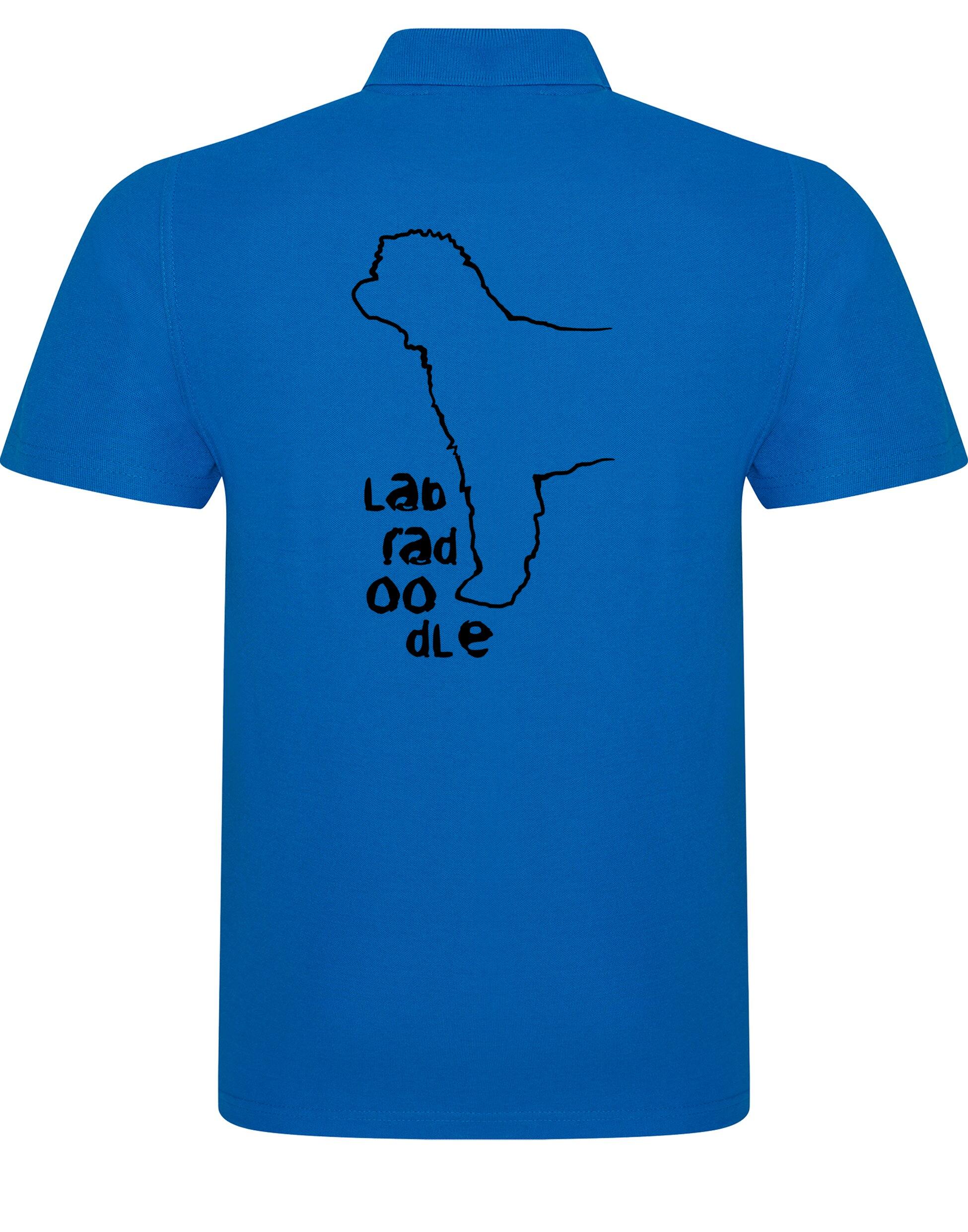 Unisex Cotton Polo with a vibrant Labradoodle design on the back, crafted from breathable fabric for lasting comfort and style.