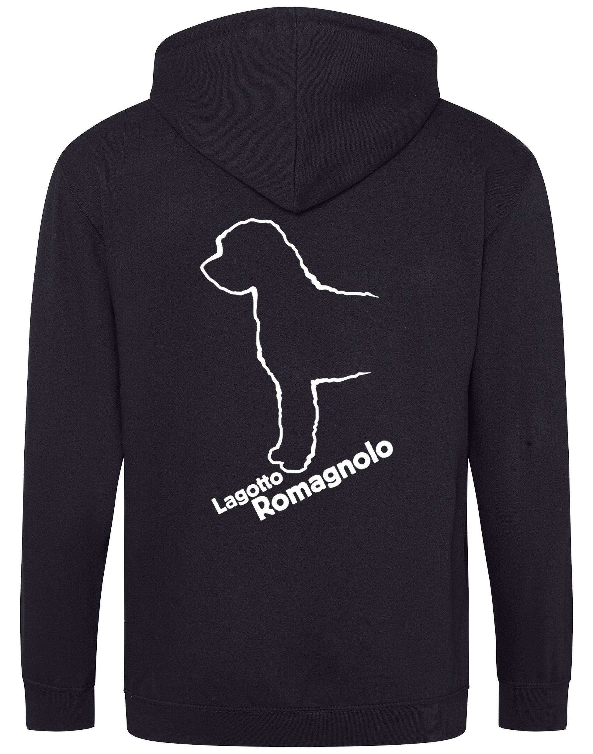 Lagotto Romagnolo Zipped Hoodie featuring exclusive breed artwork, a cosy fleece interior, and practical front pockets.