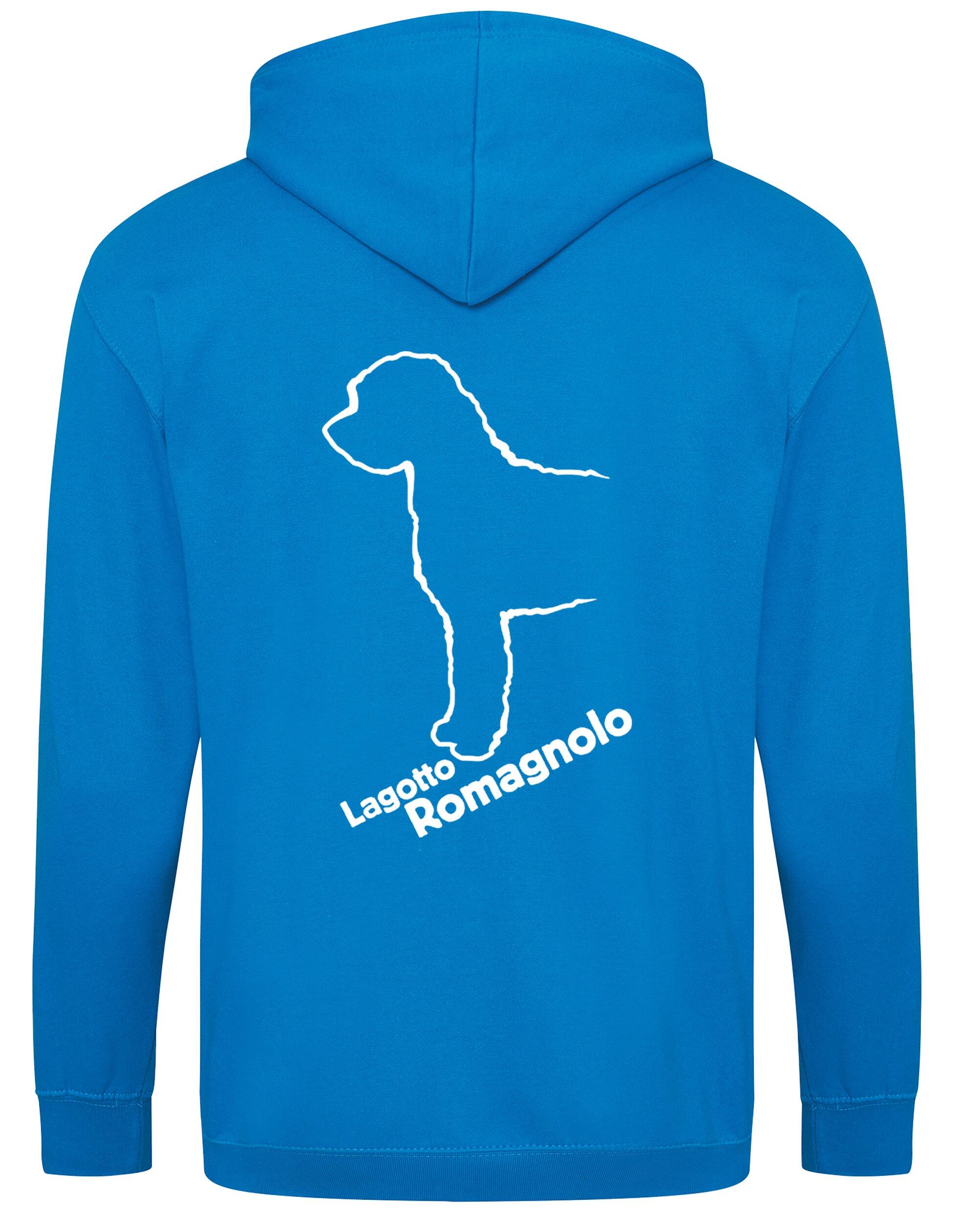 Lagotto Romagnolo Zipped Hoodie featuring exclusive breed artwork, a cosy fleece interior, and practical front pockets.