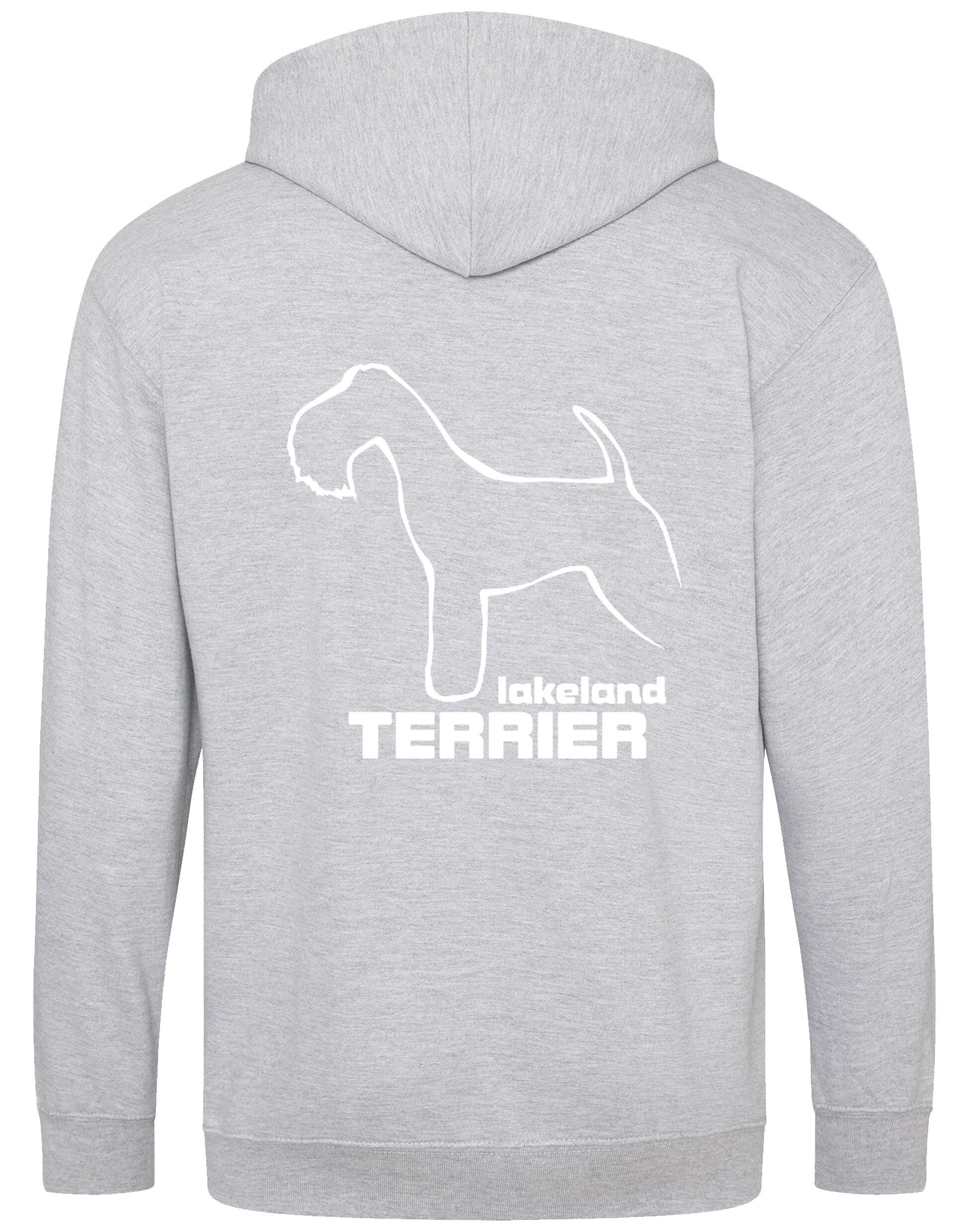 Stylish Lakeland Terrier zipped hoodie with exclusive breed artwork and personalisation options.