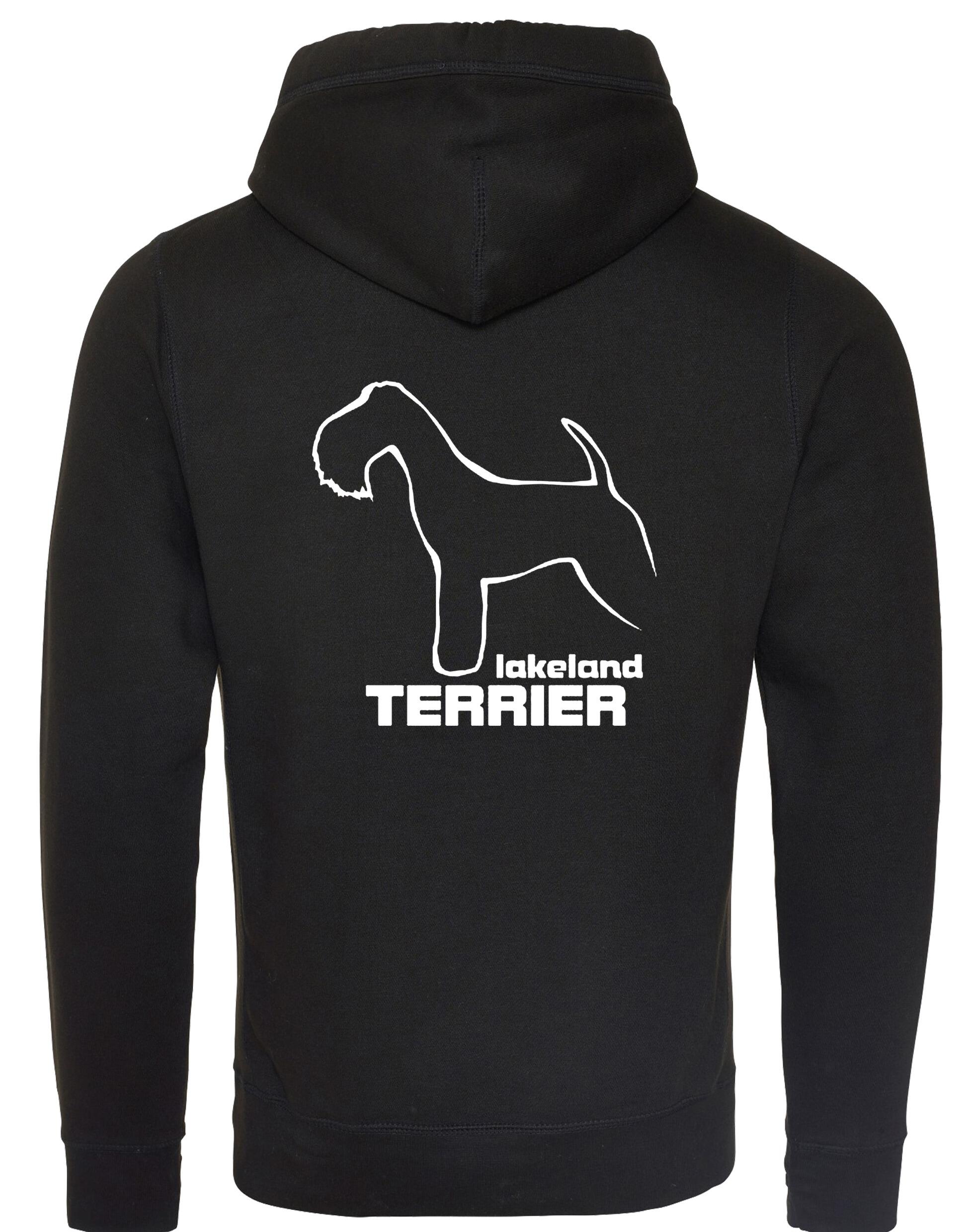 Stylish Lakeland Terrier crossneck pullover hoodie with exclusive breed artwork and cosy fleece interior.