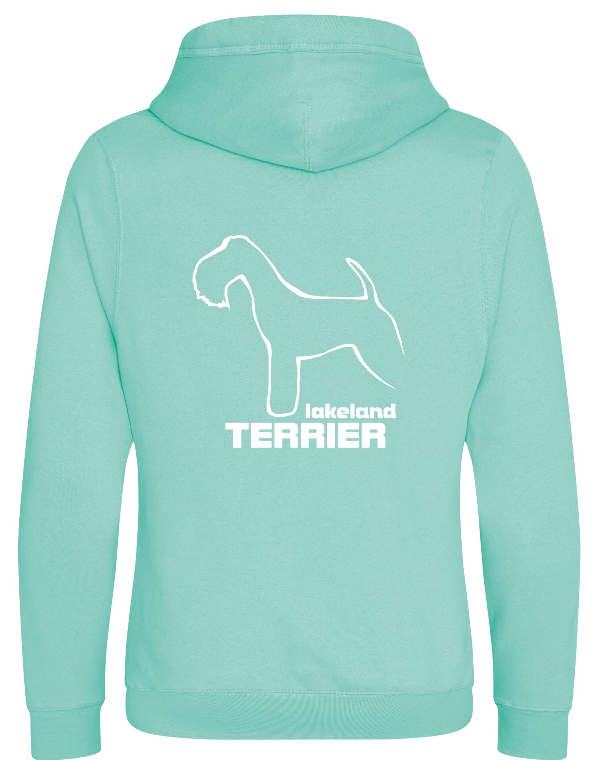 Stylish Lakeland Terrier crossneck pullover hoodie with exclusive breed artwork and cosy fleece interior.