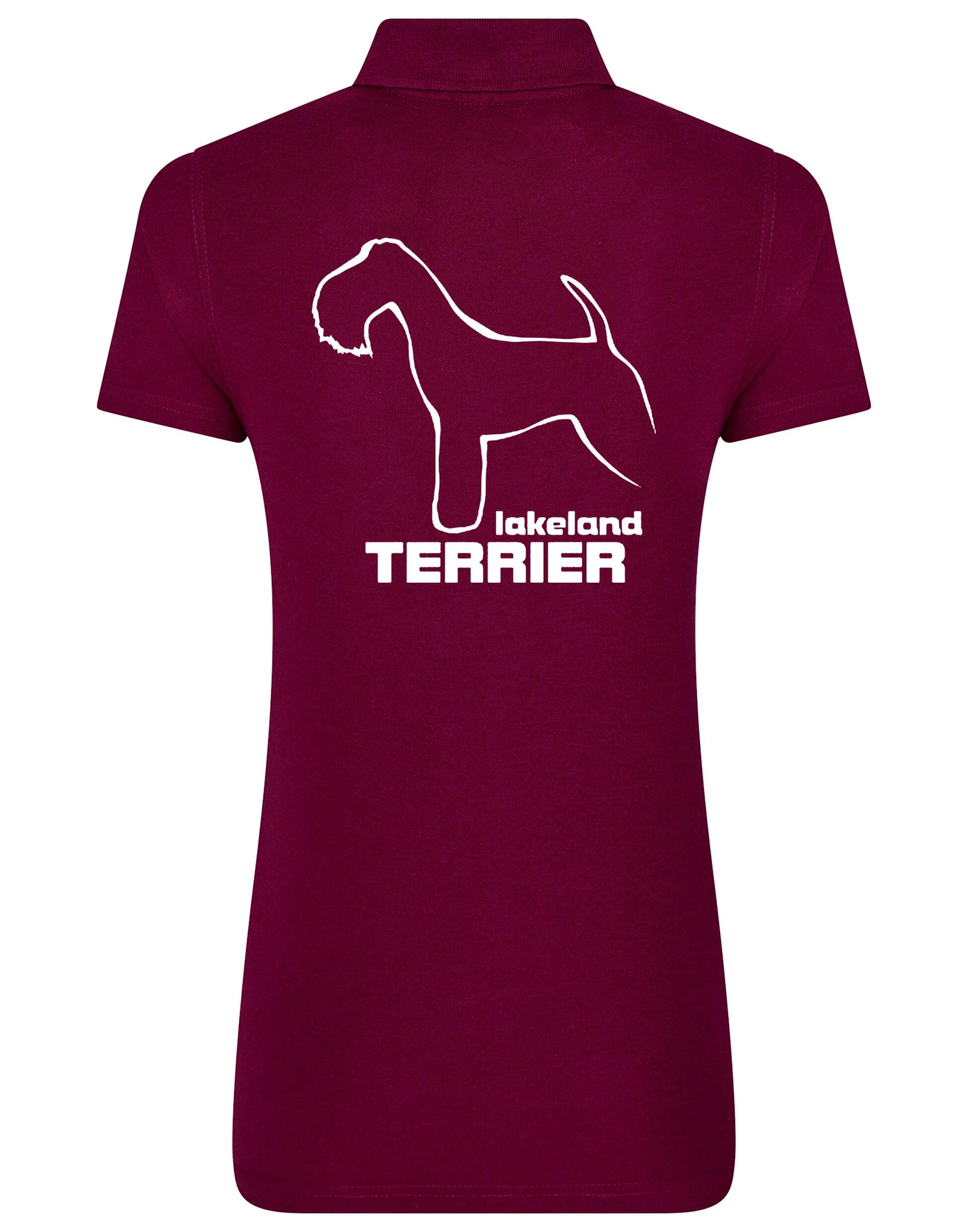 Women's cotton polo featuring an exclusive Lakeland Terrier design with a flattering fit.