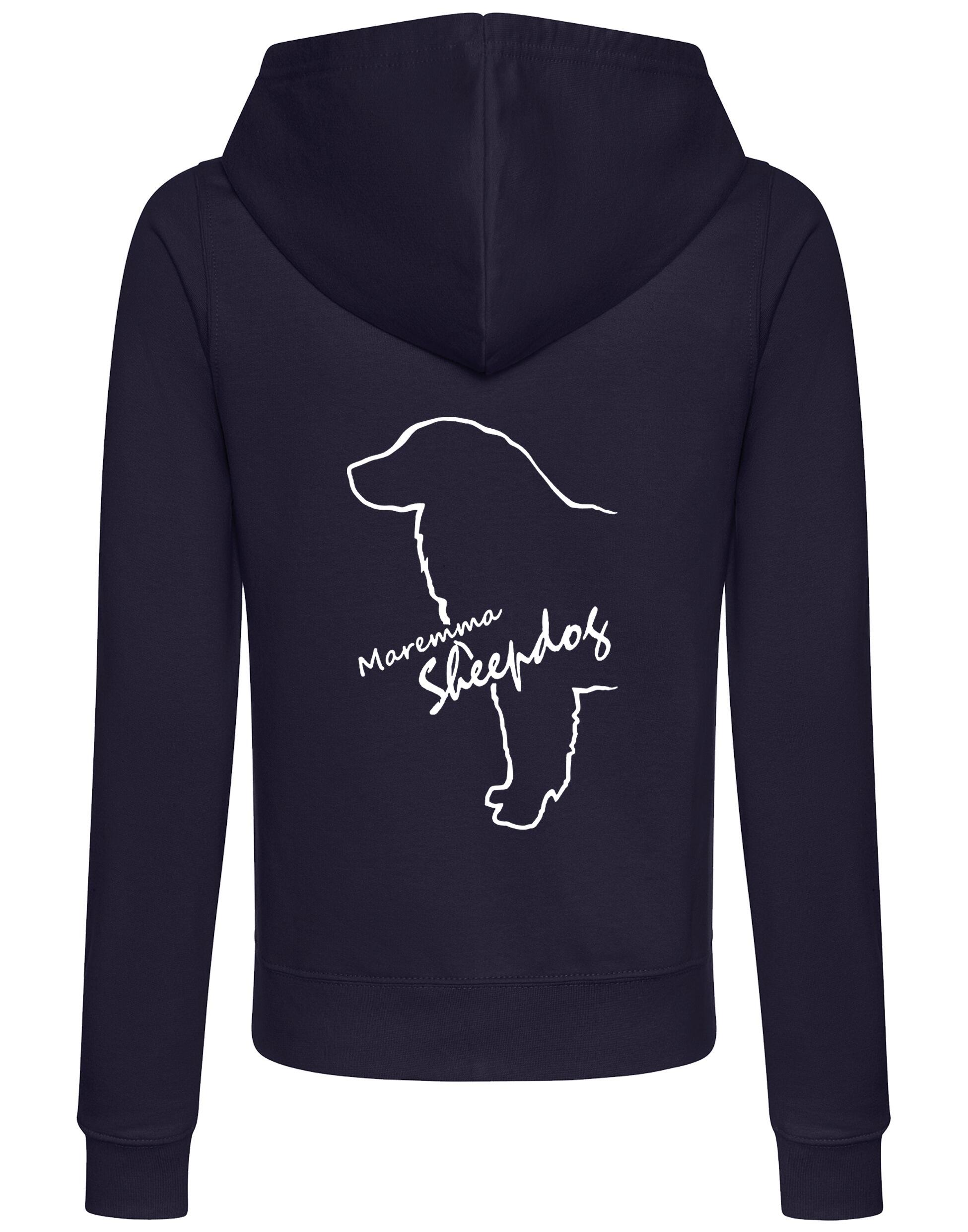 Maremma Sheepdog women’s zipped hoodie featuring exclusive breed artwork, a feminine fit, and practical front pockets