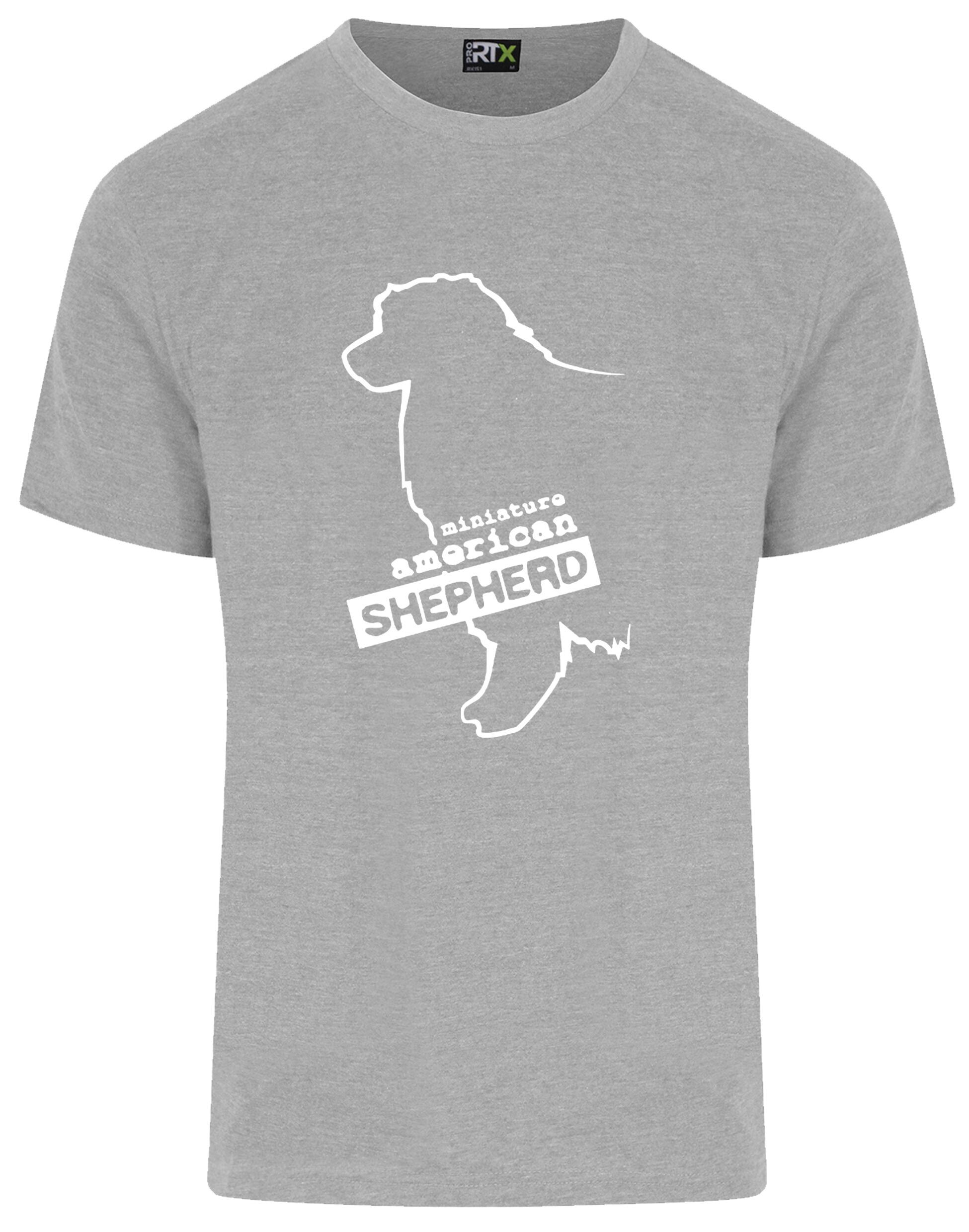 Miniature American Shepherd Roundneck T-shirt featuring exclusive breed artwork, soft cotton fabric, and a relaxed unisex fit.