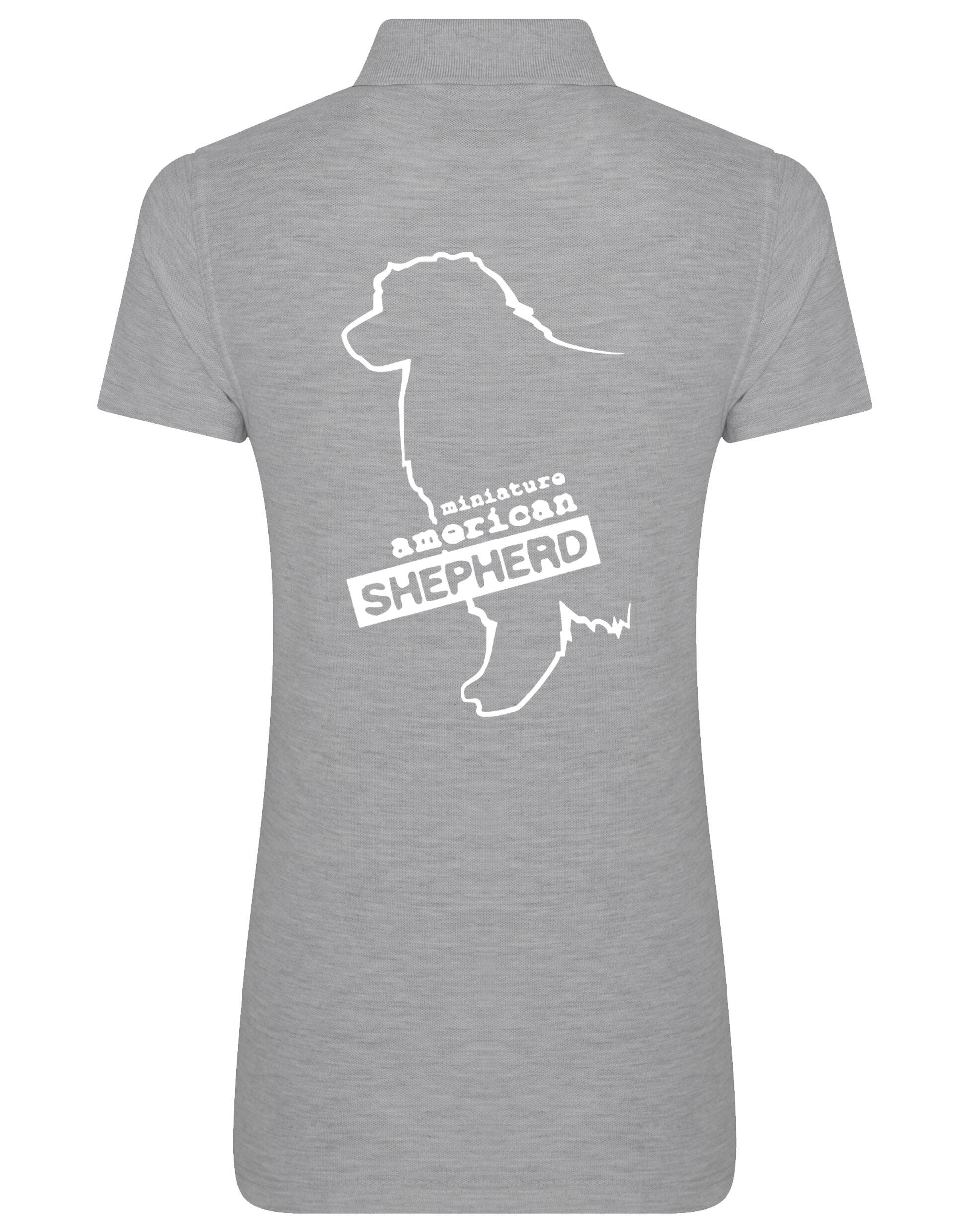 Miniature American Shepherd Women’s Cotton Polo featuring exclusive breed artwork, soft breathable fabric, and a flattering feminine fit.