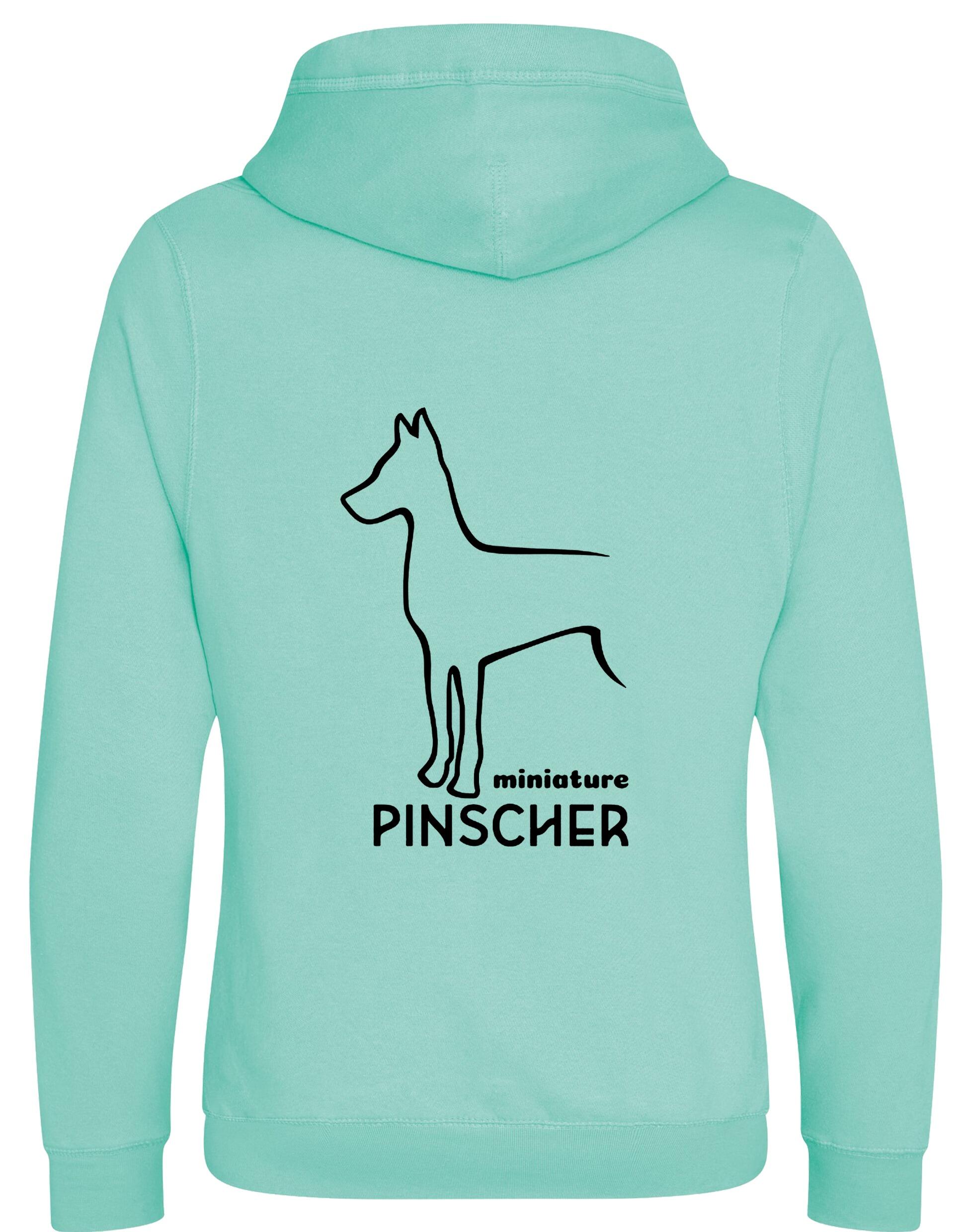 Miniature Pinscher Crossneck Pullover Hoodie with exclusive breed design, soft fleece lining, and modern crossneck style.