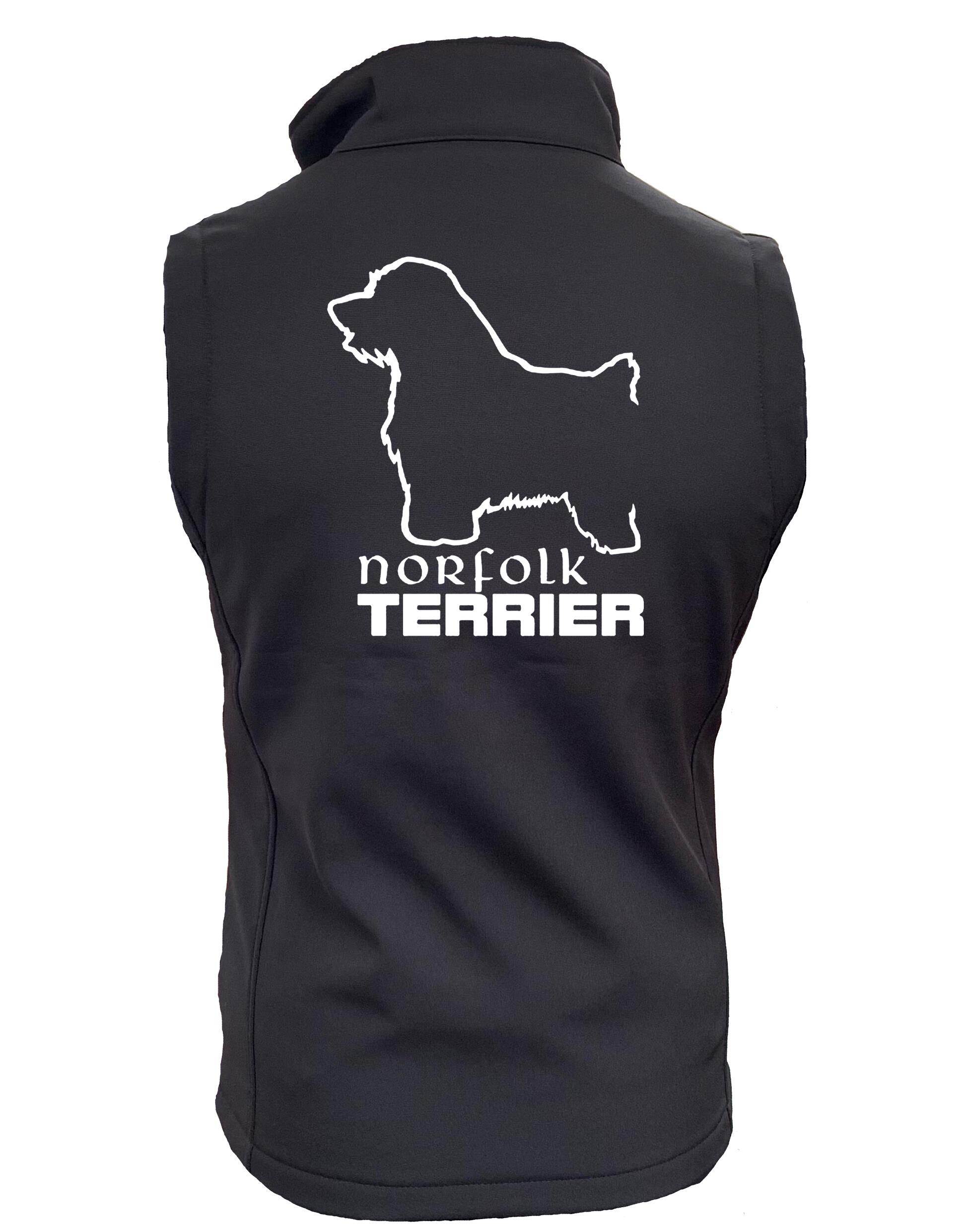 Women’s Softshell Gilet featuring exclusive Norfolk Terrier breed artwork, crafted from water-resistant fabric with fleece lining for warmth. Perfect for dog shows, outdoor adventures, and everyday wear.
