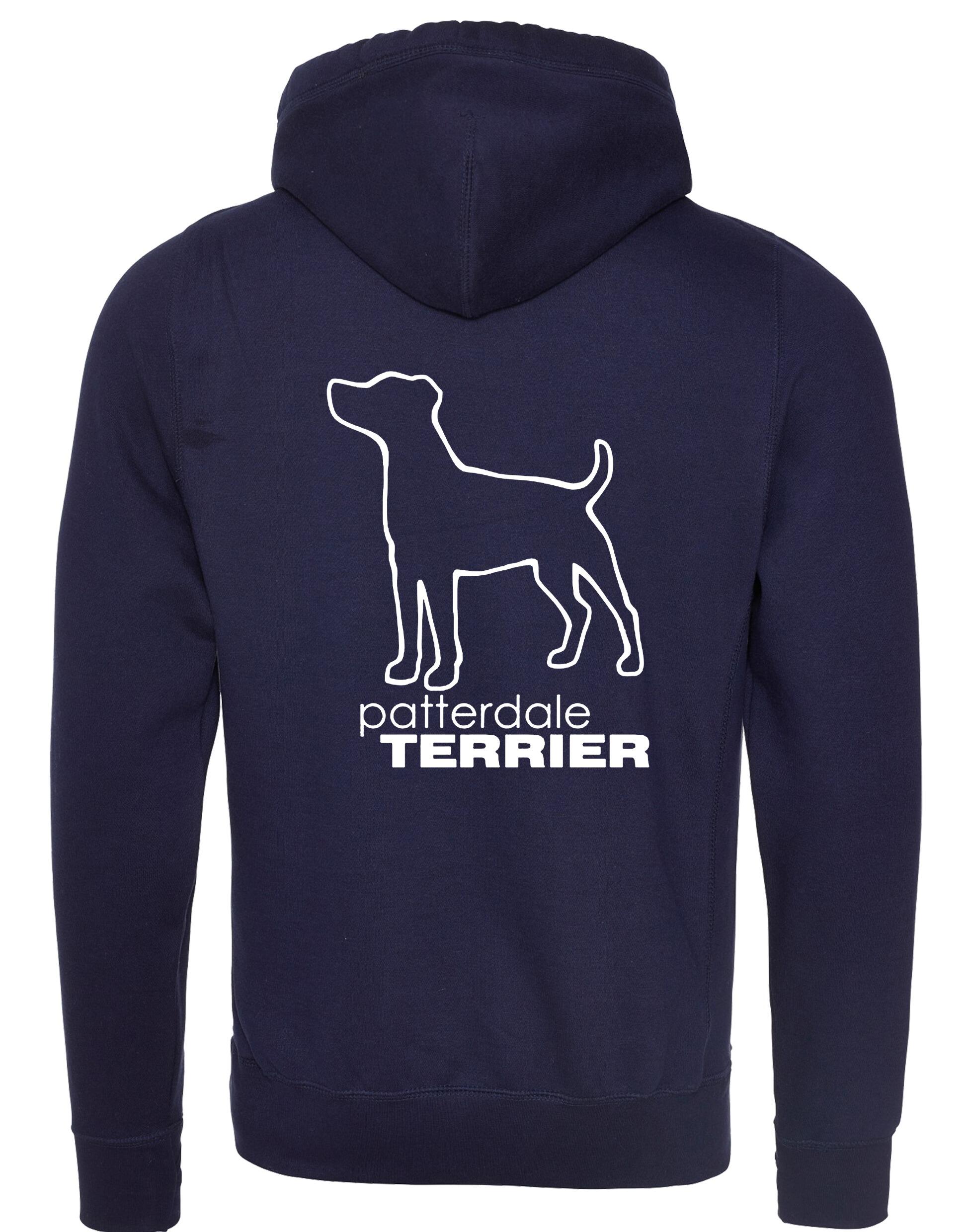 Patterdale Terrier Crossneck Pullover Hoodie – high-quality, heavy-blend hoodie with a unique crossneck design, exclusive breed artwork, kangaroo pocket, ribbed cuffs, and a fleece-lined interior for warmth and comfort.