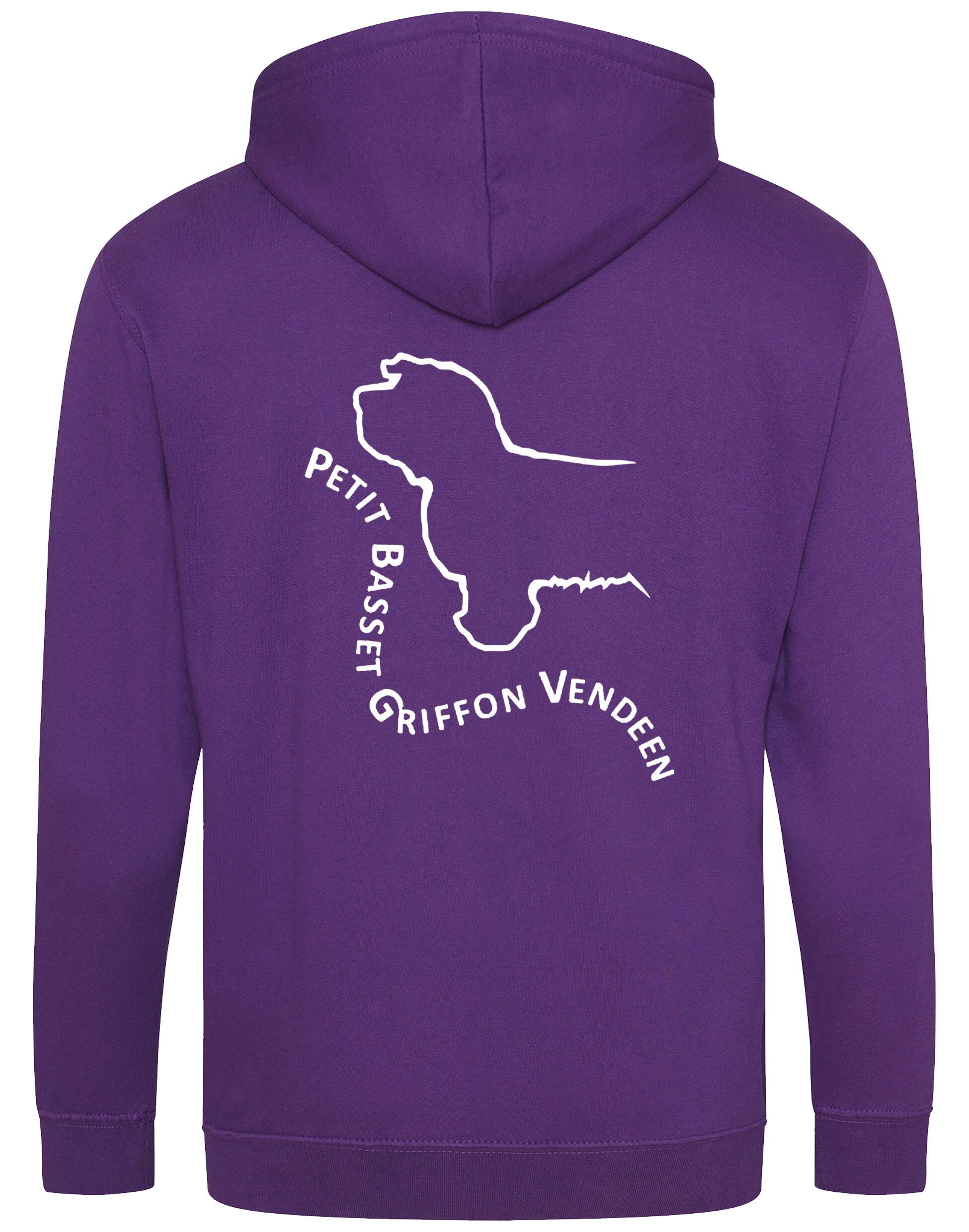 Petit Basset Griffon Vendéen Zipped Hoodie – fleece-lined full-zip hoodie with exclusive breed artwork, cozy hood, and spacious front pockets.