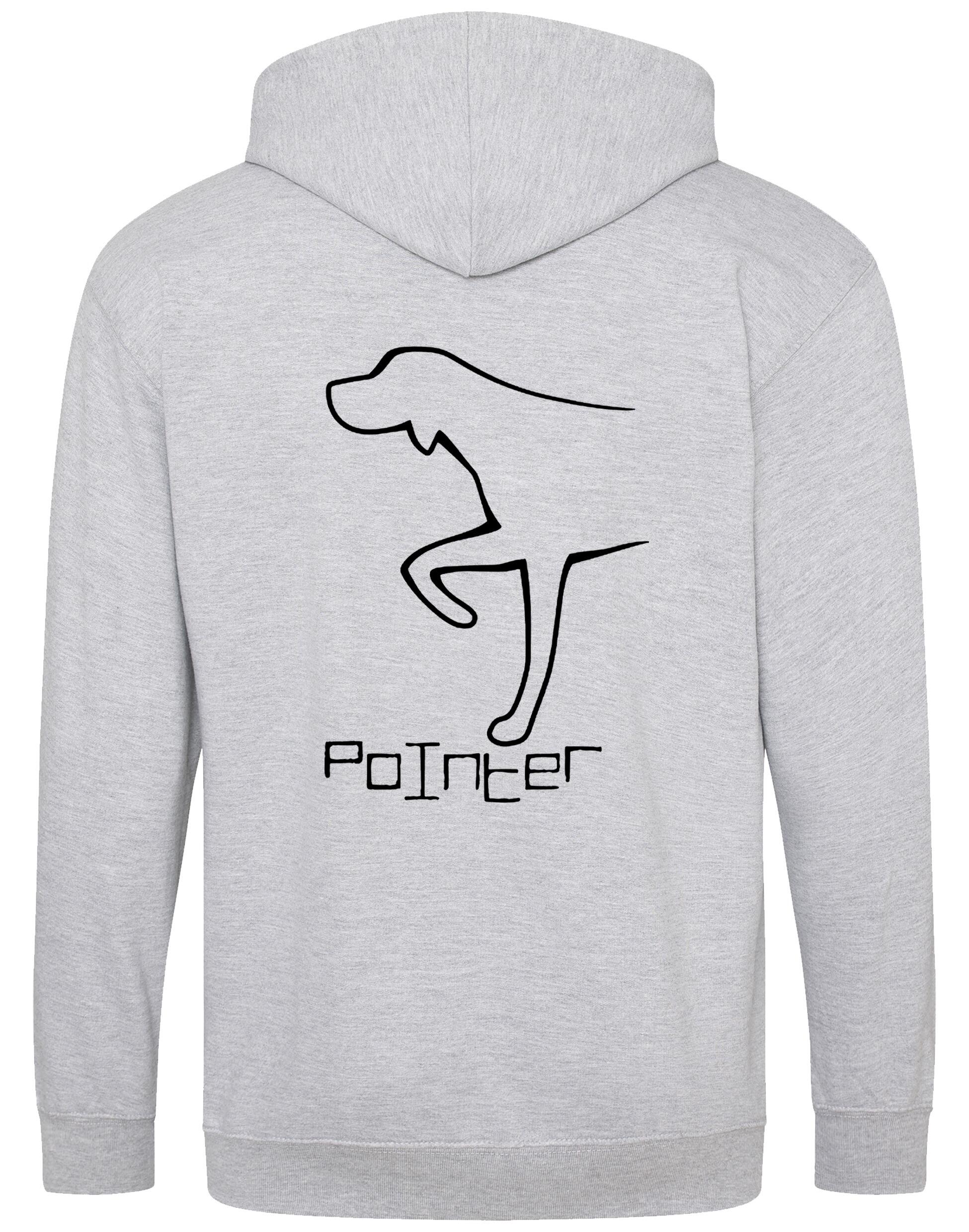 Pointer Zipped Hoodie – breathable, heavy-blend hoodie with full-zip closure, front pockets, double-fabric hood, and exclusive Pointer artwork, perfect for breed lovers and outdoor enthusiasts.