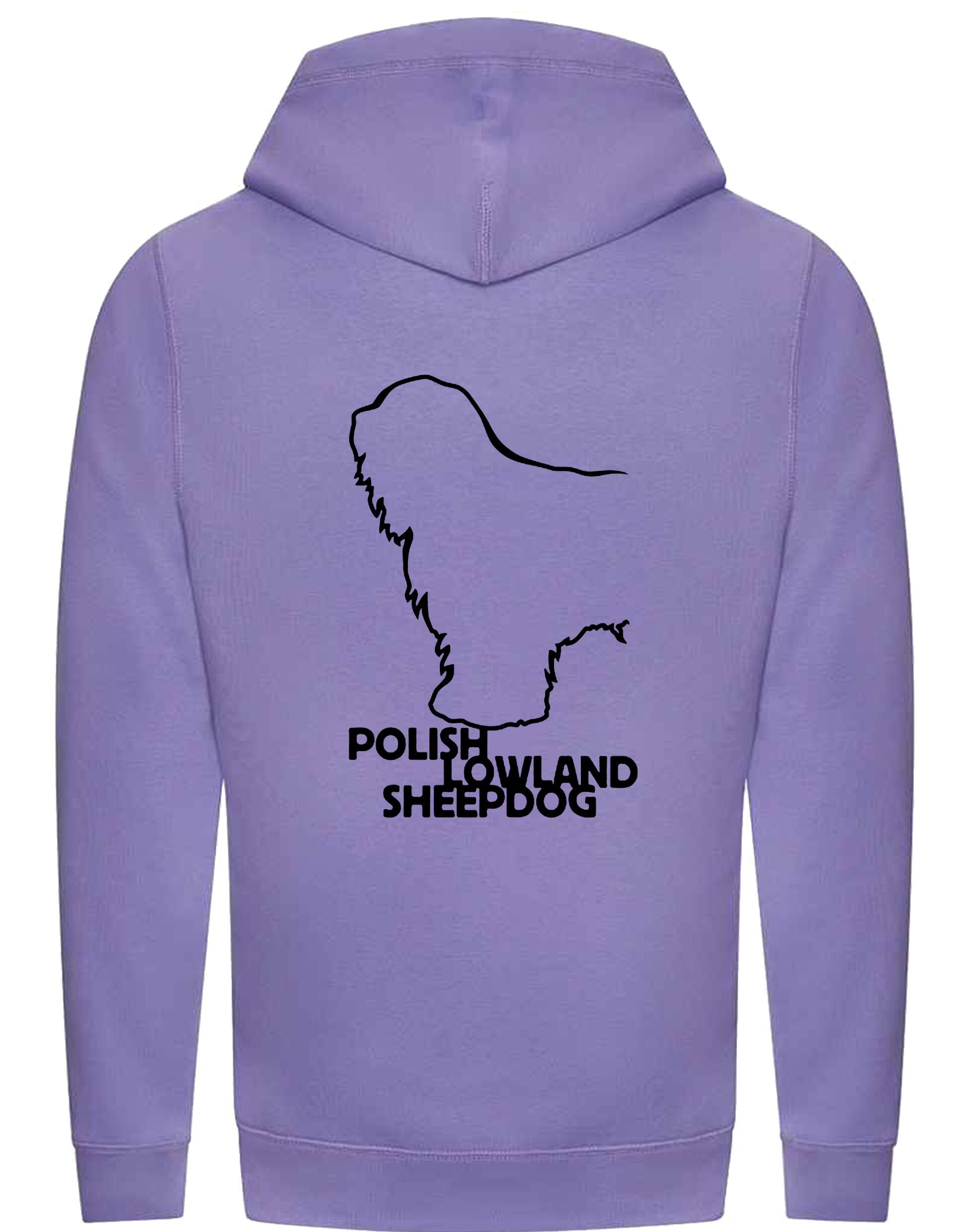 Polish Lowland Sheepdog Crossneck Pullover Hoodie featuring exclusive breed artwork, a modern crossneck design, a fleece interior, and a spacious kangaroo pocket for warmth and style.