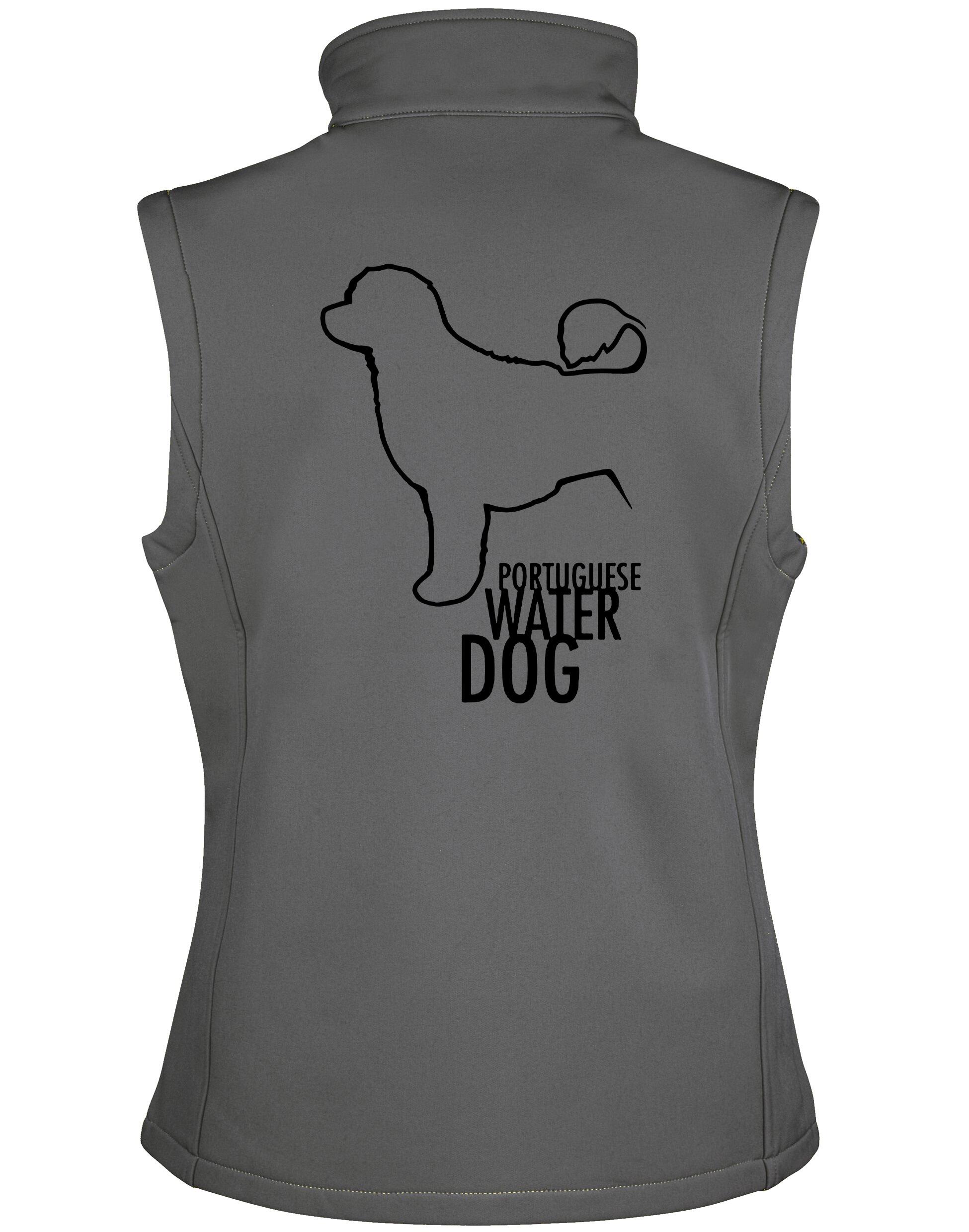 Unisex Portuguese Water Dog Softshell Jacket showcasing durable, water-resistant fabric, cozy fleece lining, and exclusive artwork celebrating the breed’s agility and charm.