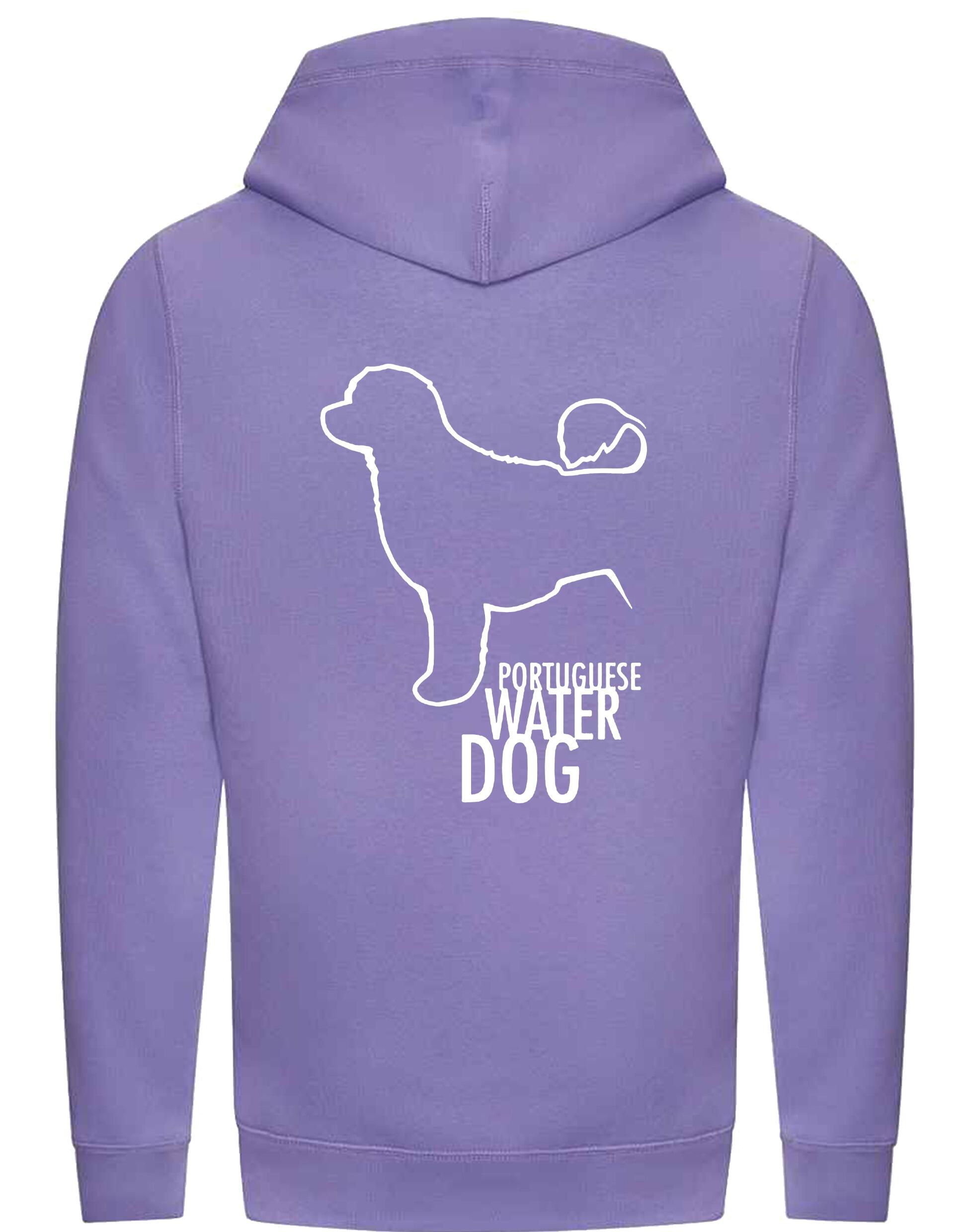 Unisex Portuguese Water Dog Crossneck Pullover Hoodie featuring exclusive breed artwork, premium heavy-blend fabric with a brushed fleece interior, a spacious kangaroo pocket, and ribbed cuffs for stylish, modern comfort.