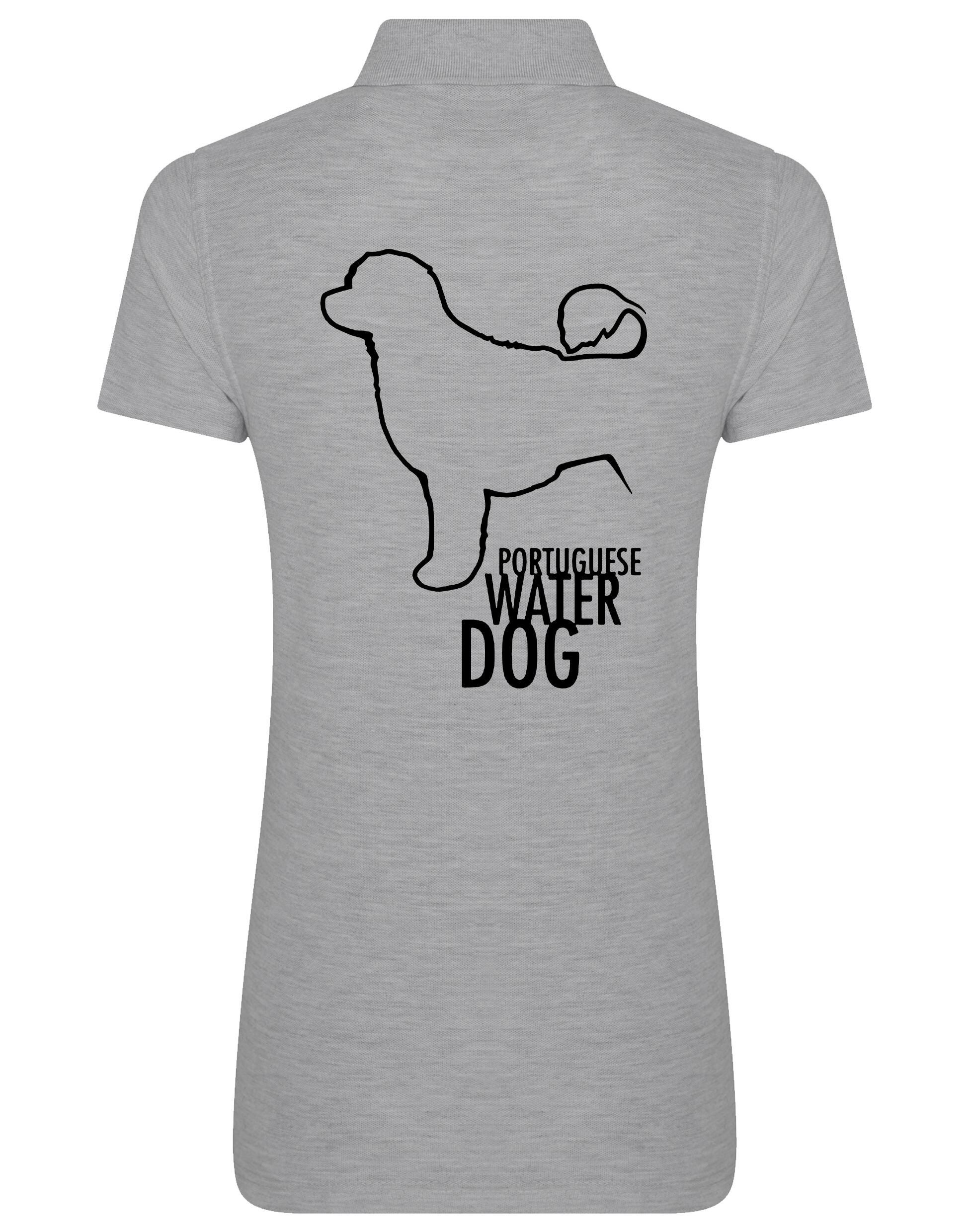 Women's Portuguese Water Dog Cotton Polo featuring exclusive breed artwork on the back, crafted from premium breathable cotton with a flattering feminine fit for timeless elegance and comfort.