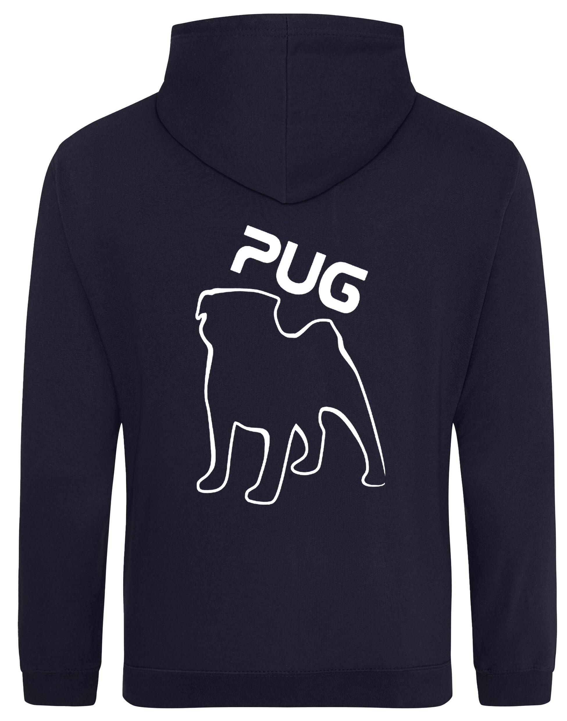 Unisex Pug (Outline) Design Pullover Hoodie featuring exclusive outline artwork, premium heavy-blend fabric with a brushed fleece interior, ribbed cuffs, a double-fabric hood, and a spacious kangaroo pocket for stylish comfort.
