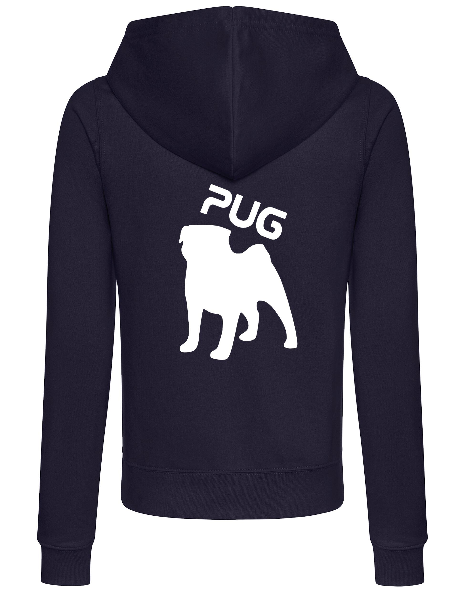 Women's Pug (Silhouette) Zipped Hoodie featuring exclusive silhouette artwork, crafted from premium breathable fabric with a cozy hood and practical front pockets for versatile, stylish outdoor wear.