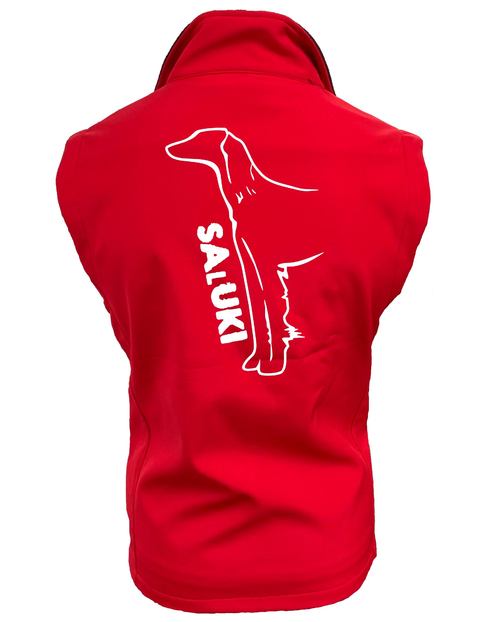Saluki Unisex Softshell Gilet featuring exclusive breed artwork, water-resistant lightweight fabric, soft fleece lining, full-zip front, and relaxed unisex fit for comfort, versatility, and breed pride.