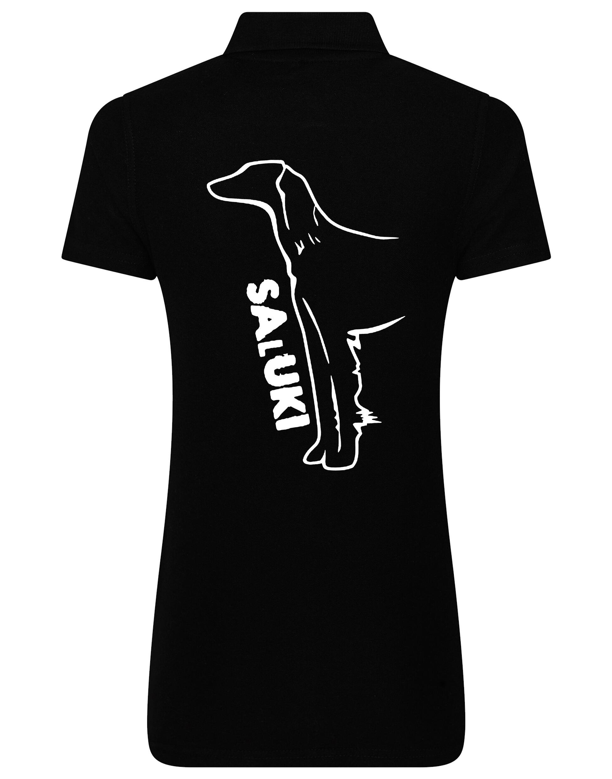 Saluki Women’s Cotton Polo featuring exclusive breed artwork, soft breathable cotton fabric, structured collar, flattering feminine fit, and polished style for breed enthusiasts.
