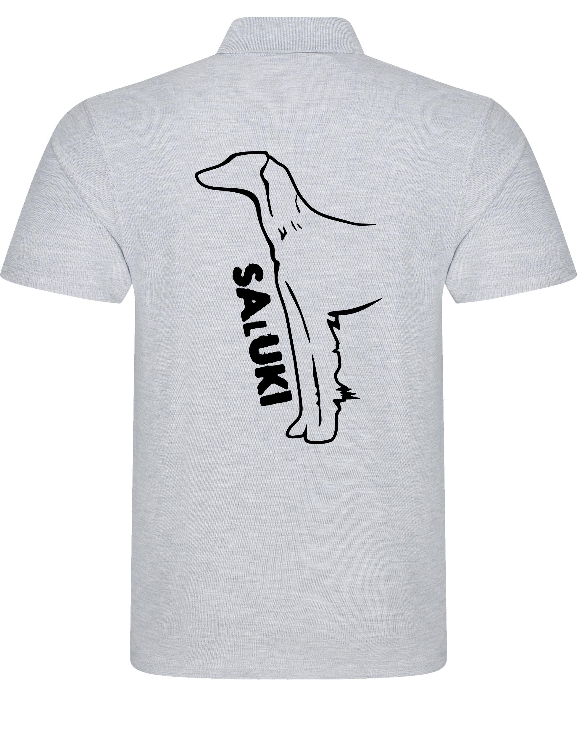 Saluki Unisex Cotton Polo featuring exclusive breed artwork, soft breathable cotton fabric, relaxed unisex fit, and classic polo collar for comfort, versatility, and breed pride.
