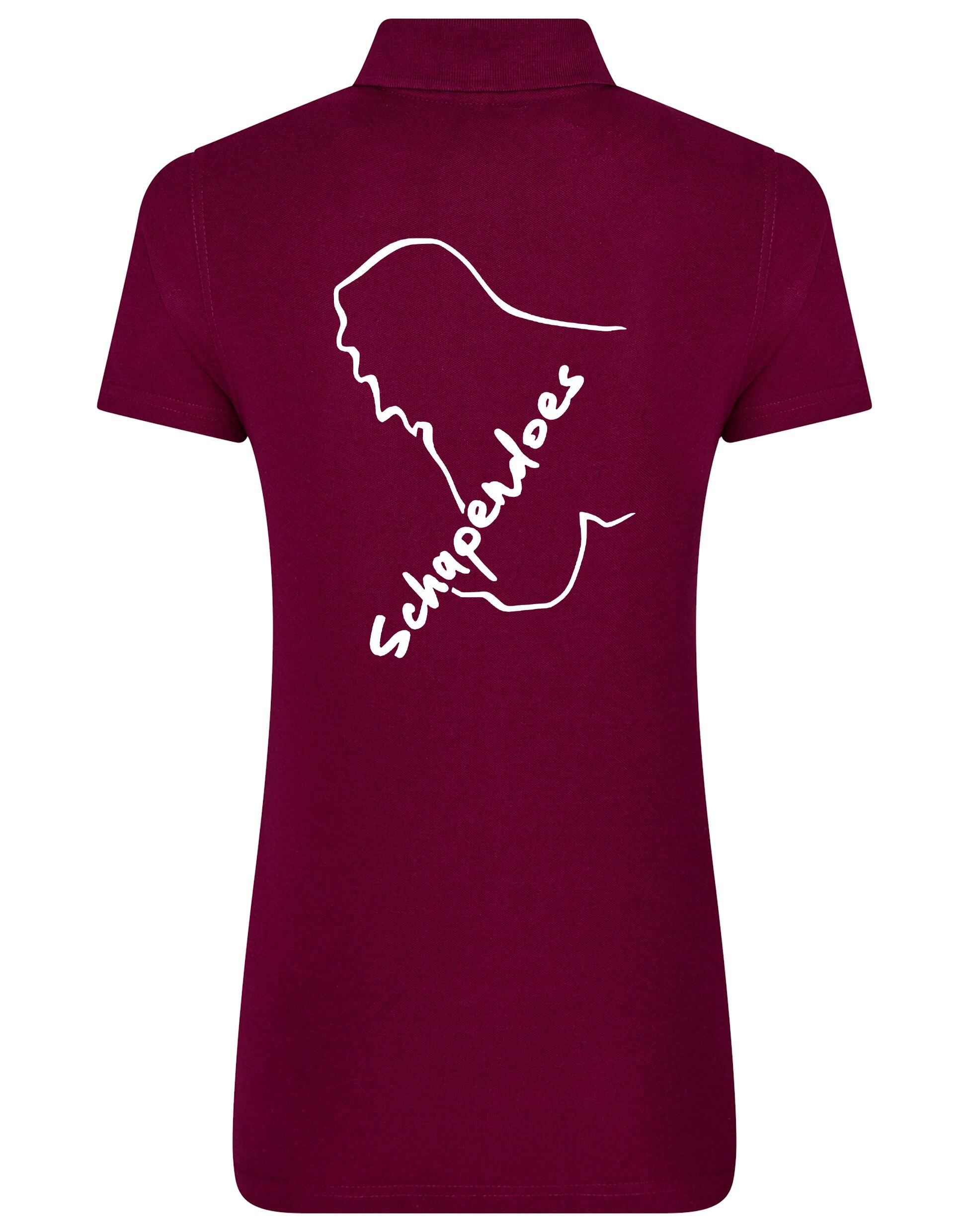 Schapendoes Women's Cotton Polo featuring exclusive Schapendoes artwork, breathable fabric, and flattering feminine fit, ideal for dog lovers.