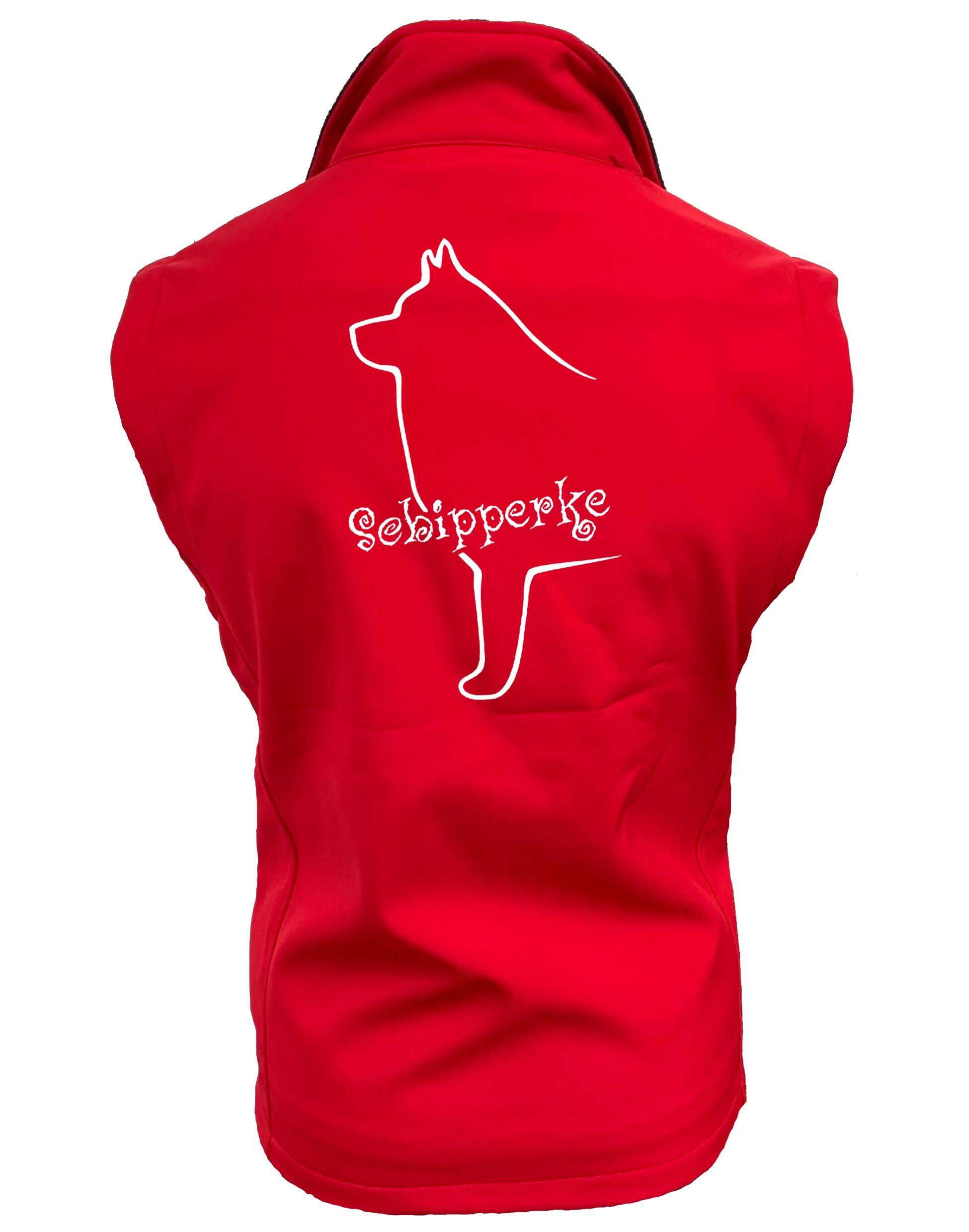 Women's softshell gilet featuring exclusive Schipperke design, water-resistant material, and options for personalization.