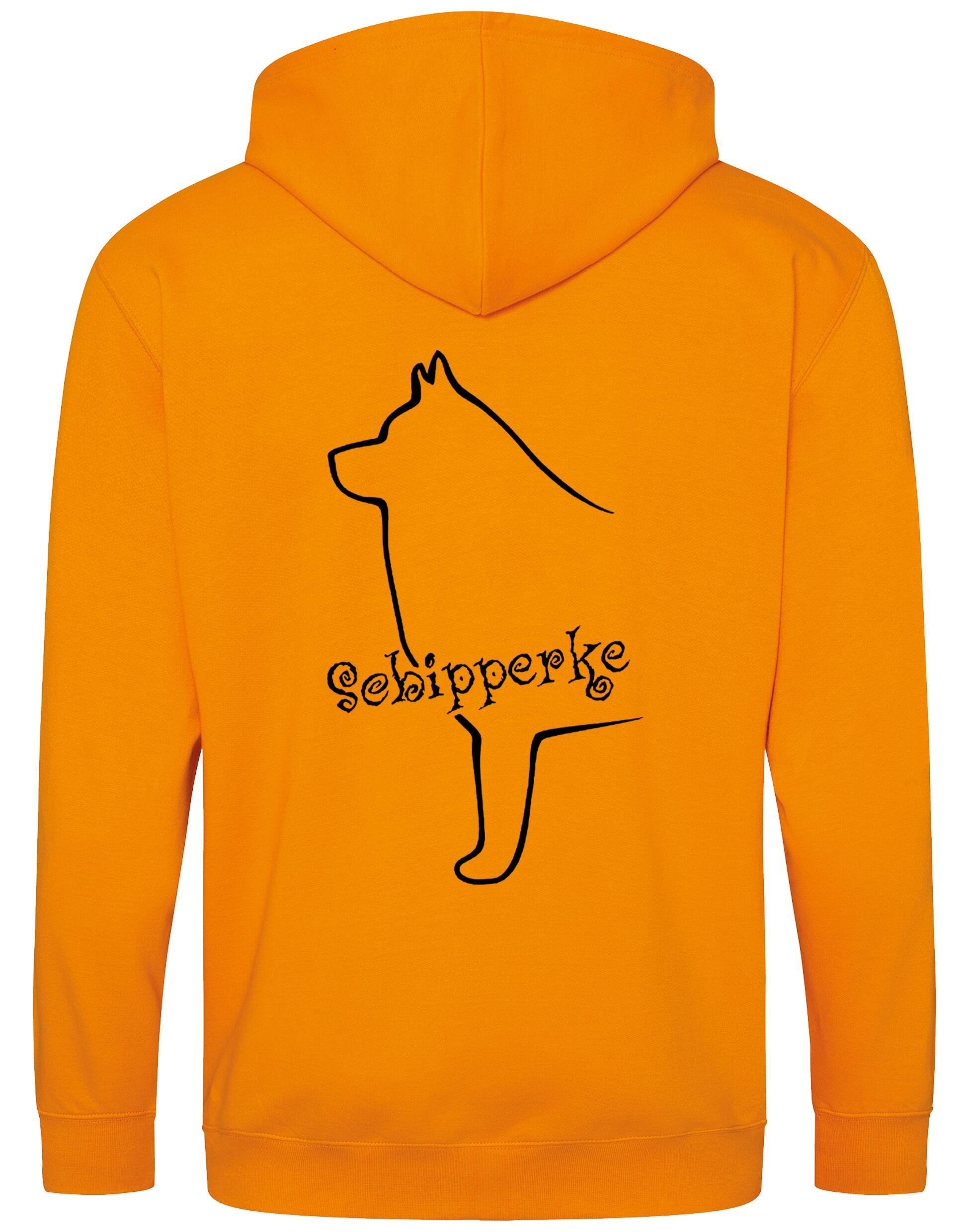 Zipped hoodie featuring exclusive Schipperke design, showcasing detailed breed artwork on the back, with a cozy double-fabric hood and spacious front pockets.
