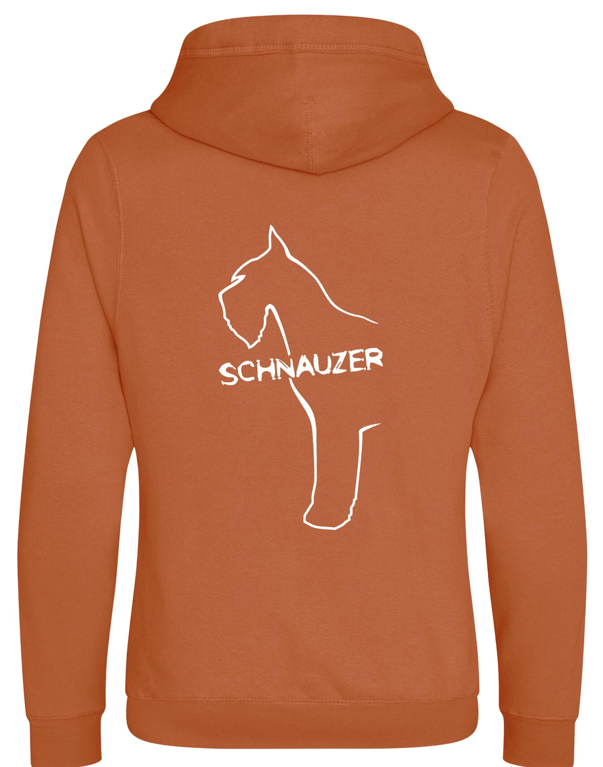 Schnauzer Unisex Crossneck Pullover Hoodie featuring exclusive breed artwork on the back, kangaroo pocket, ribbed cuffs, and brushed fleece lining for extra warmth and comfort. Ideal for Schnauzer enthusiasts and outdoor activities.