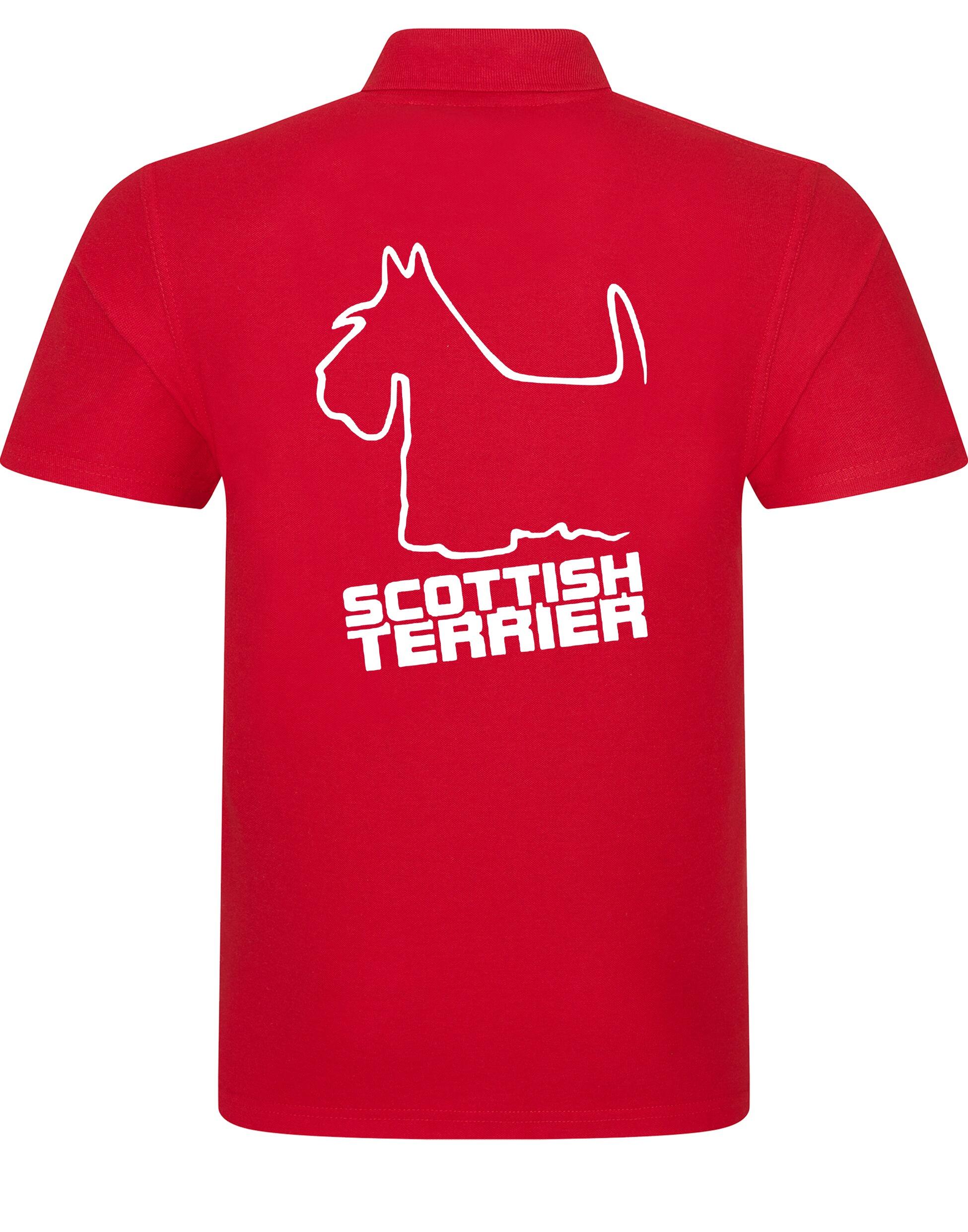 Scottish Terrier Unisex Cotton Polo featuring exclusive breed artwork, breathable premium cotton fabric, and relaxed fit suitable for all body types.