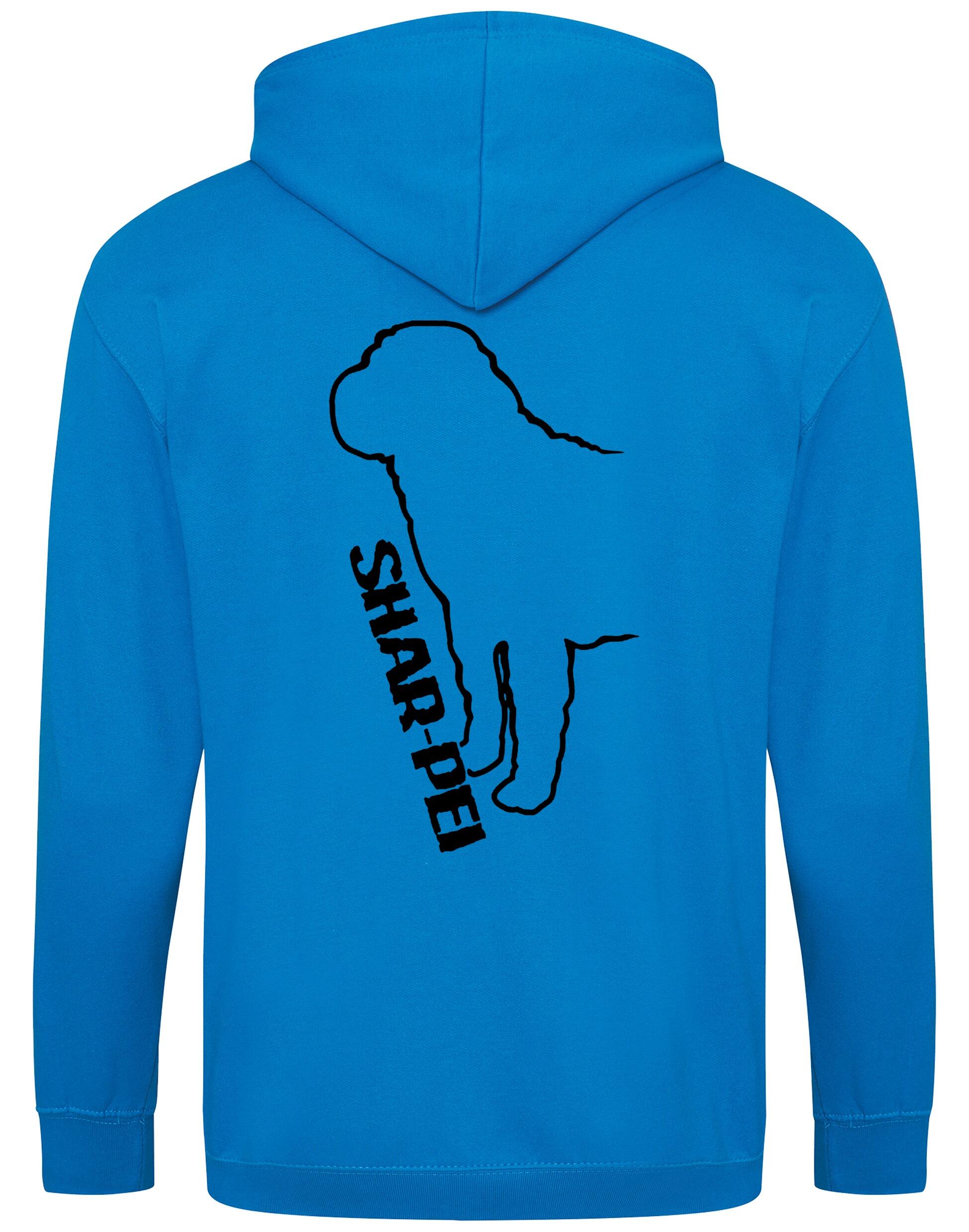 Shar Pei Zipped Hoodie featuring exclusive breed artwork and customizable options.