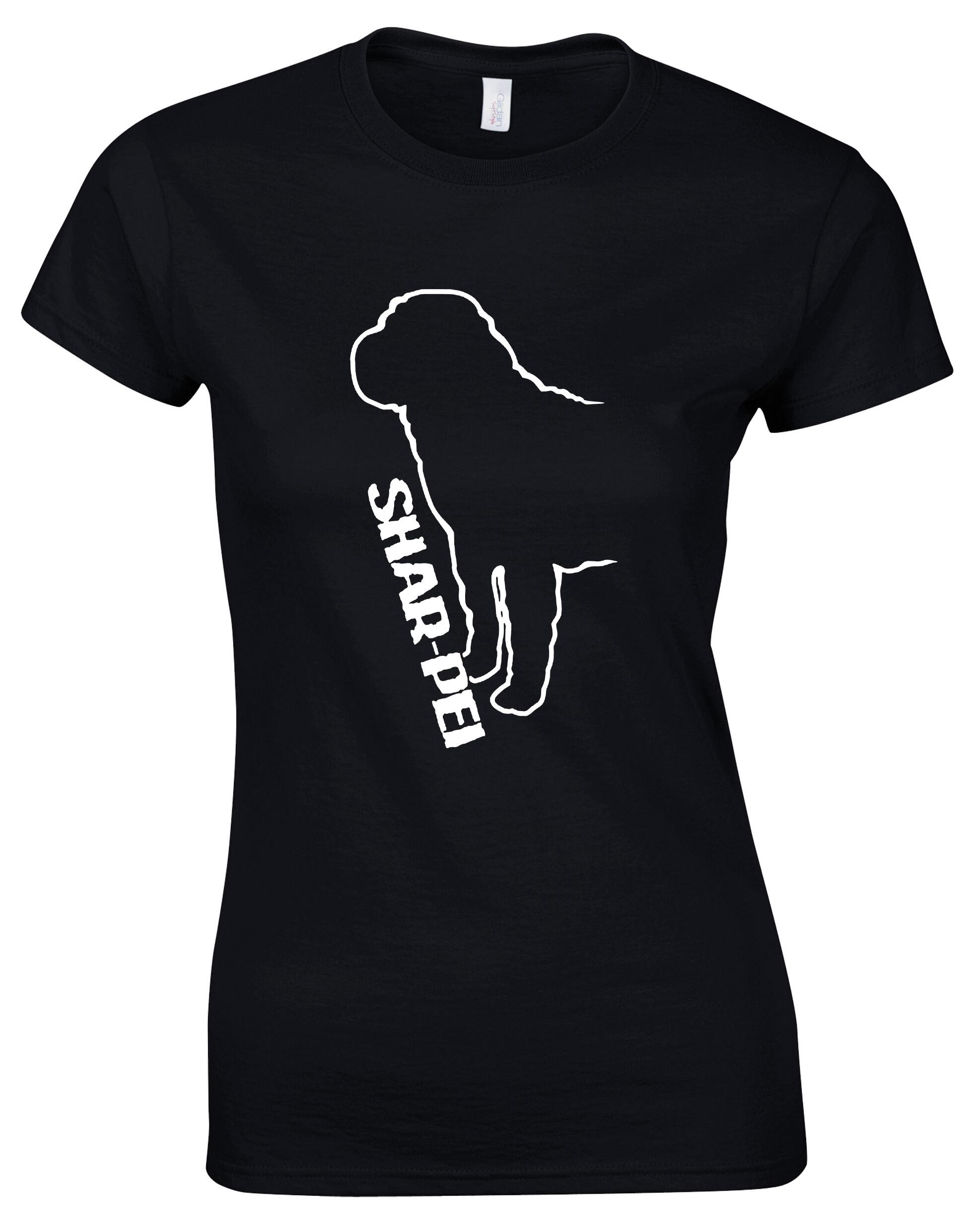 Female Roundneck T-shirt featuring an exclusive Shar Pei graphic design.