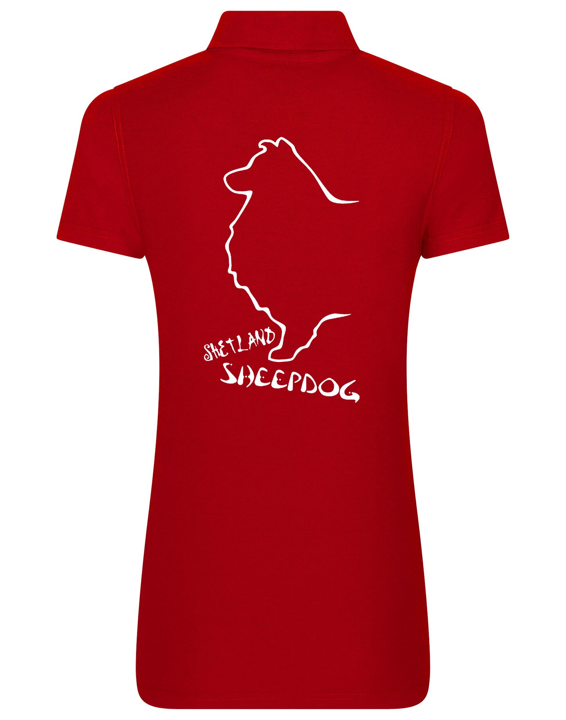 Women’s Cotton Polo featuring exclusive Shetland Sheepdog artwork on the back