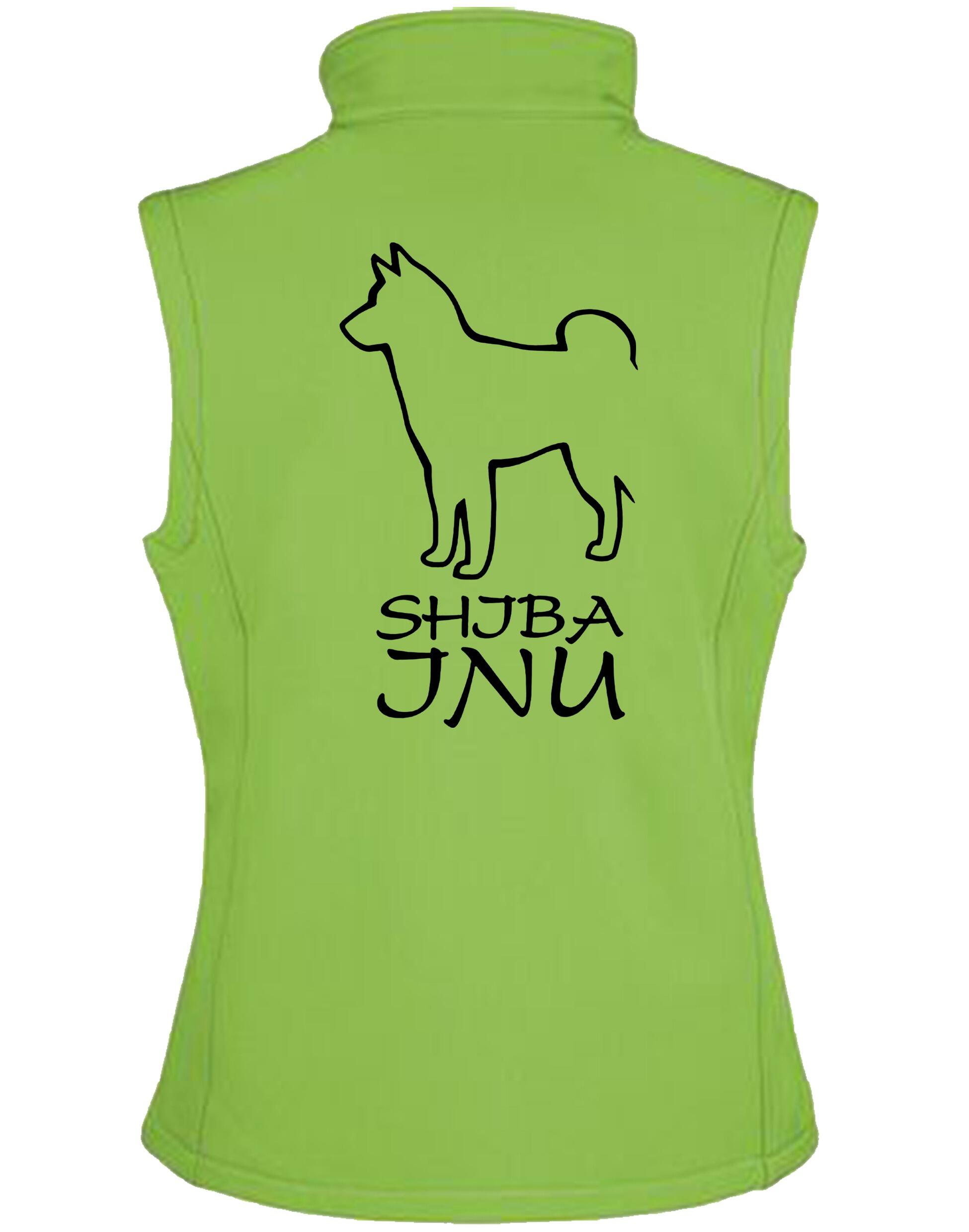 Unisex softshell gilet featuring exclusive Shiba Inu artwork on the back, designed with a fleece-lined interior, water-resistant exterior, and a relaxed fit suitable for all genders – perfect for dog walks, events, and everyday outdoor wear.