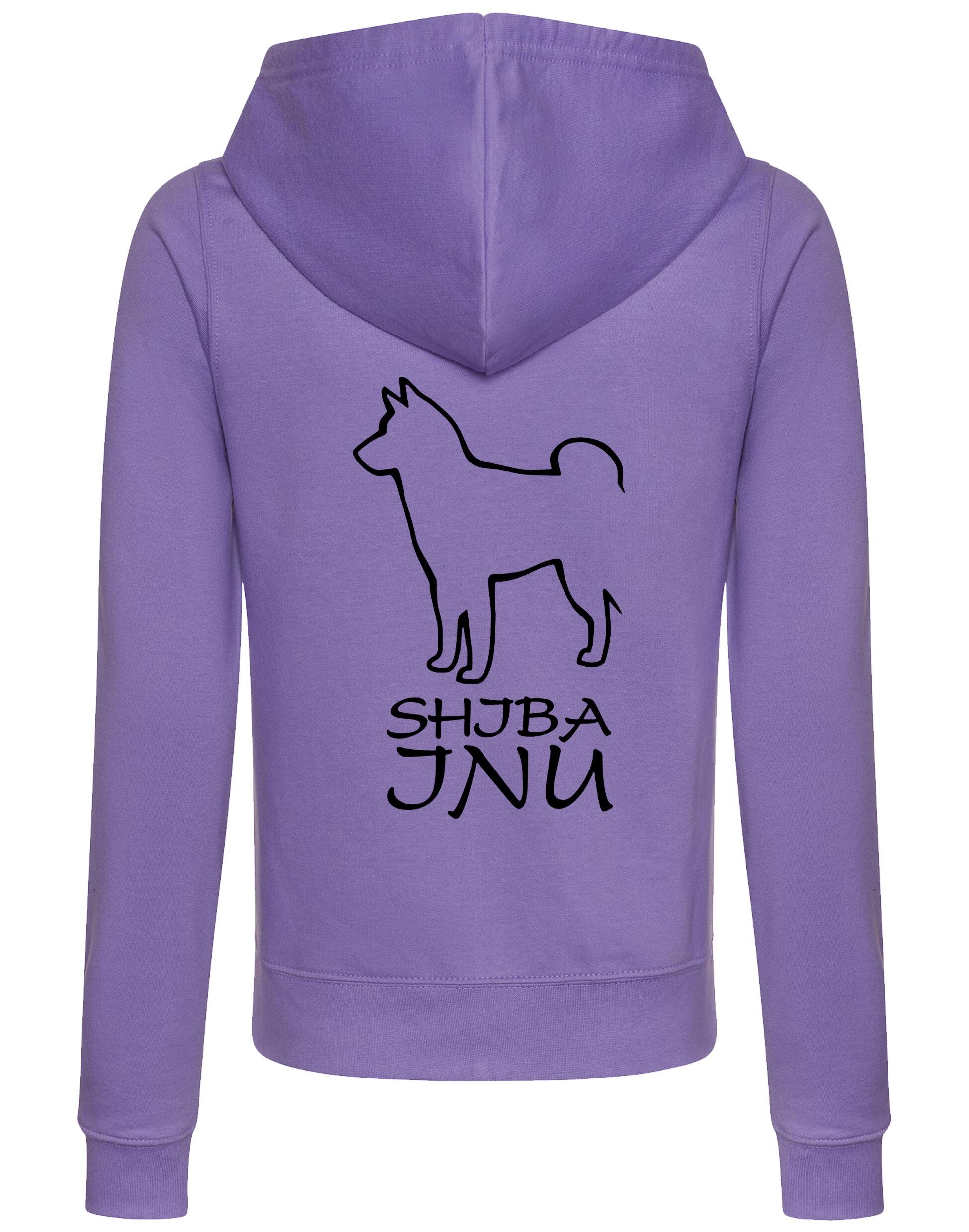 Women’s zipped hoodie with exclusive Shiba Inu artwork on the back, featuring a tailored feminine fit, cozy hood, and front pockets – perfect for stylish comfort and dog breed pride.