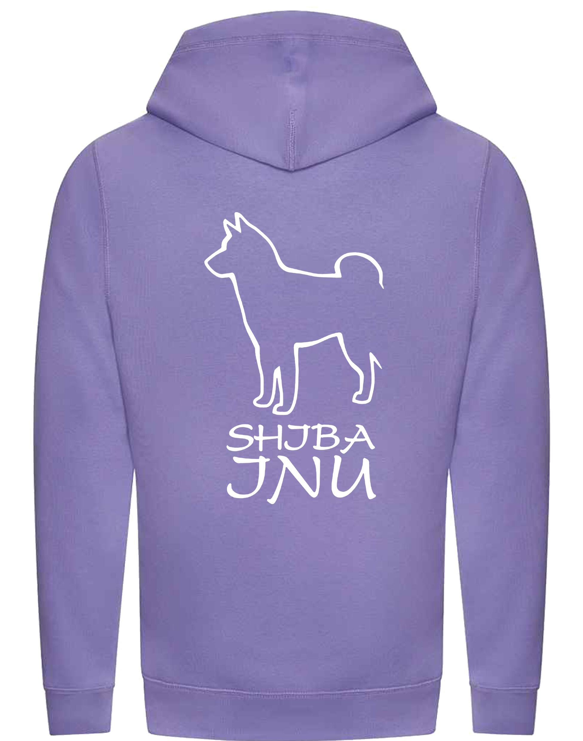 Unisex crossneck pullover hoodie with exclusive Shiba Inu artwork on the back, featuring a fleece-lined interior, kangaroo pocket, and ribbed cuffs – a cozy and stylish choice for breed lovers.