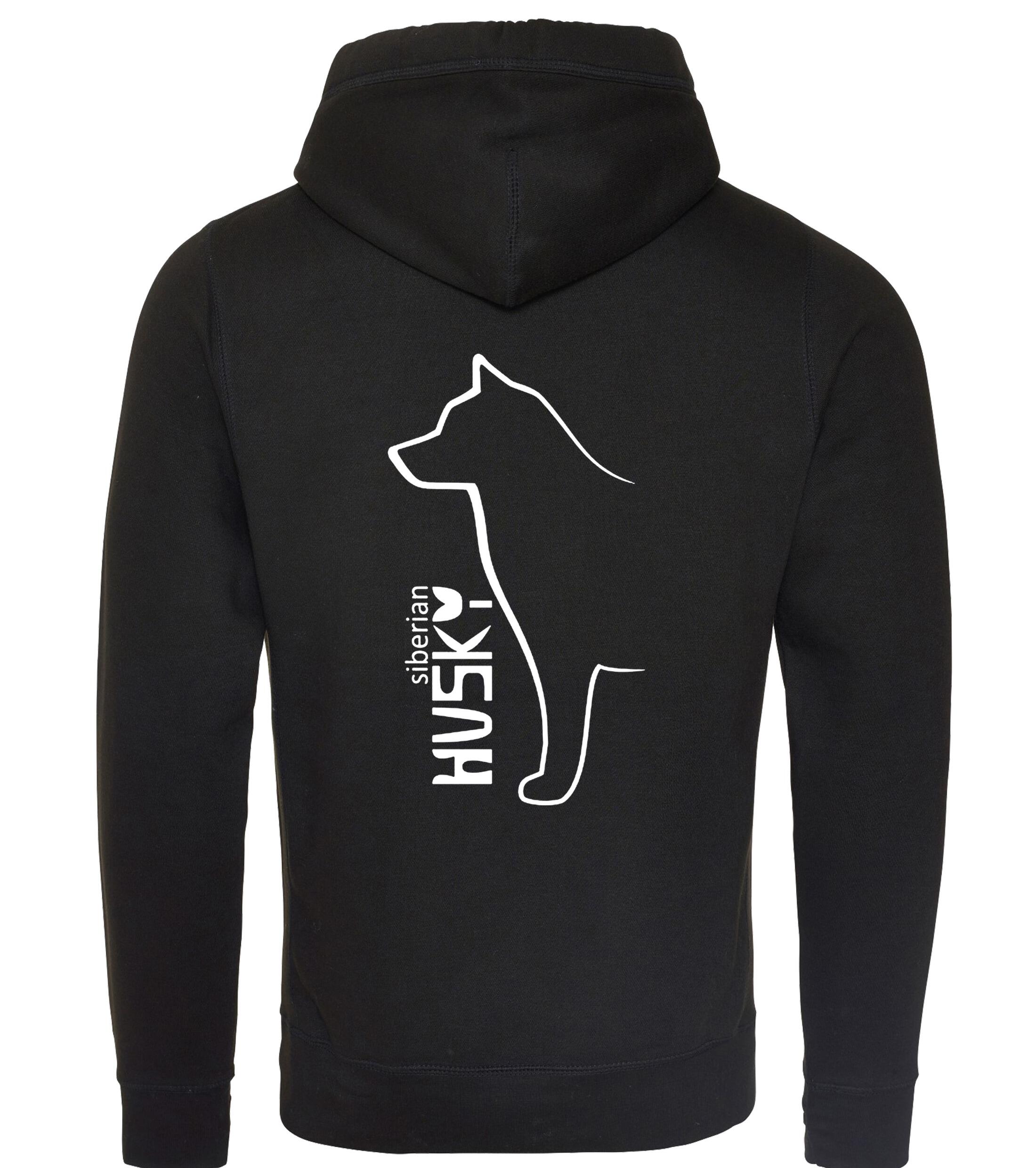 Unisex crossneck pullover hoodie featuring detailed Siberian Husky artwork on the back, made from heavy-blend fleece with a kangaroo pocket and ribbed cuffs—ideal for Husky enthusiasts seeking warmth and style.