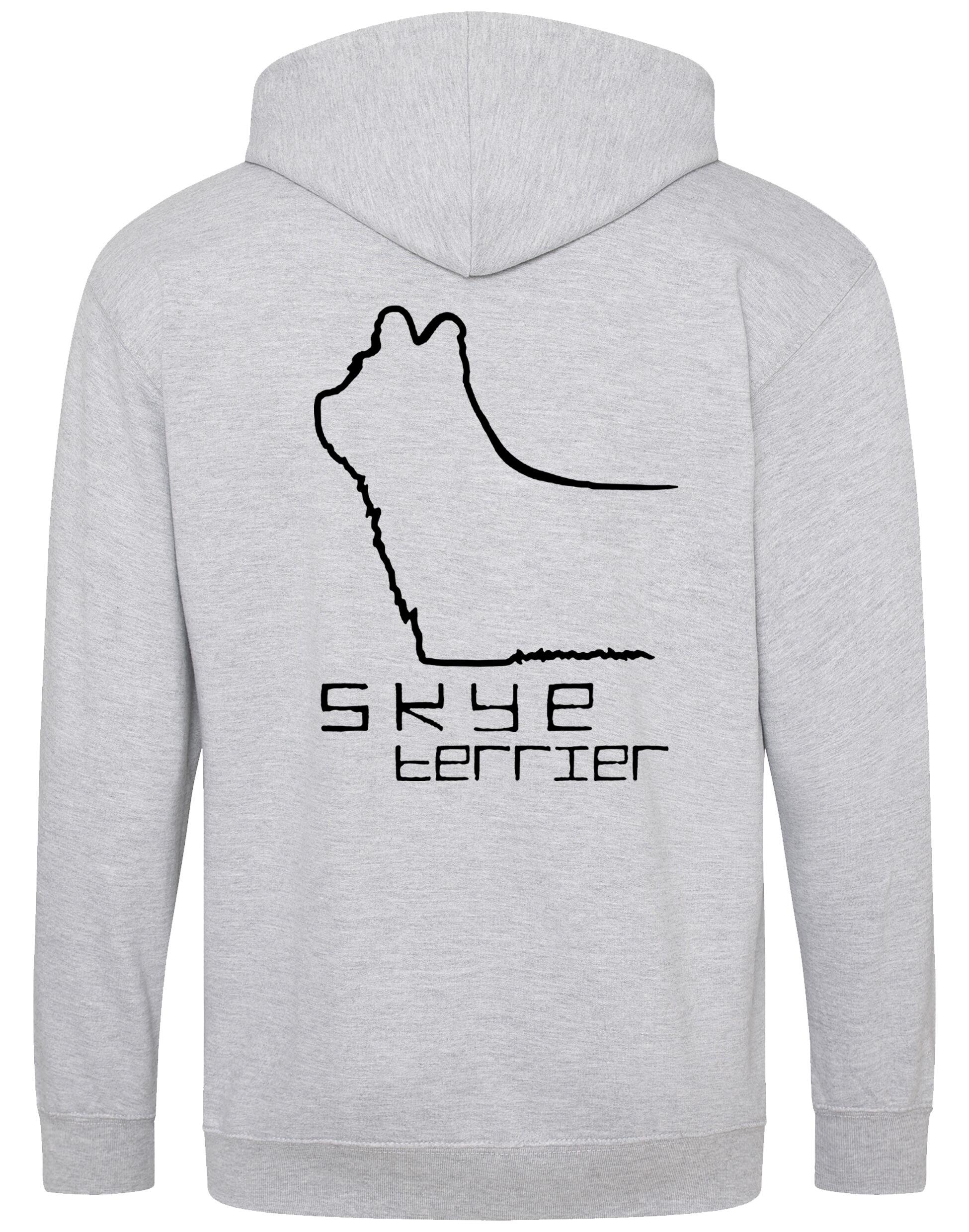 Unisex zipped hoodie with exclusive Skye Terrier design on the back and paw prints on the front, complete with double-fabric hood and front pockets. A warm, stylish piece for Skye Terrier lovers, perfect for dog shows, outdoor walks, or everyday comfort.