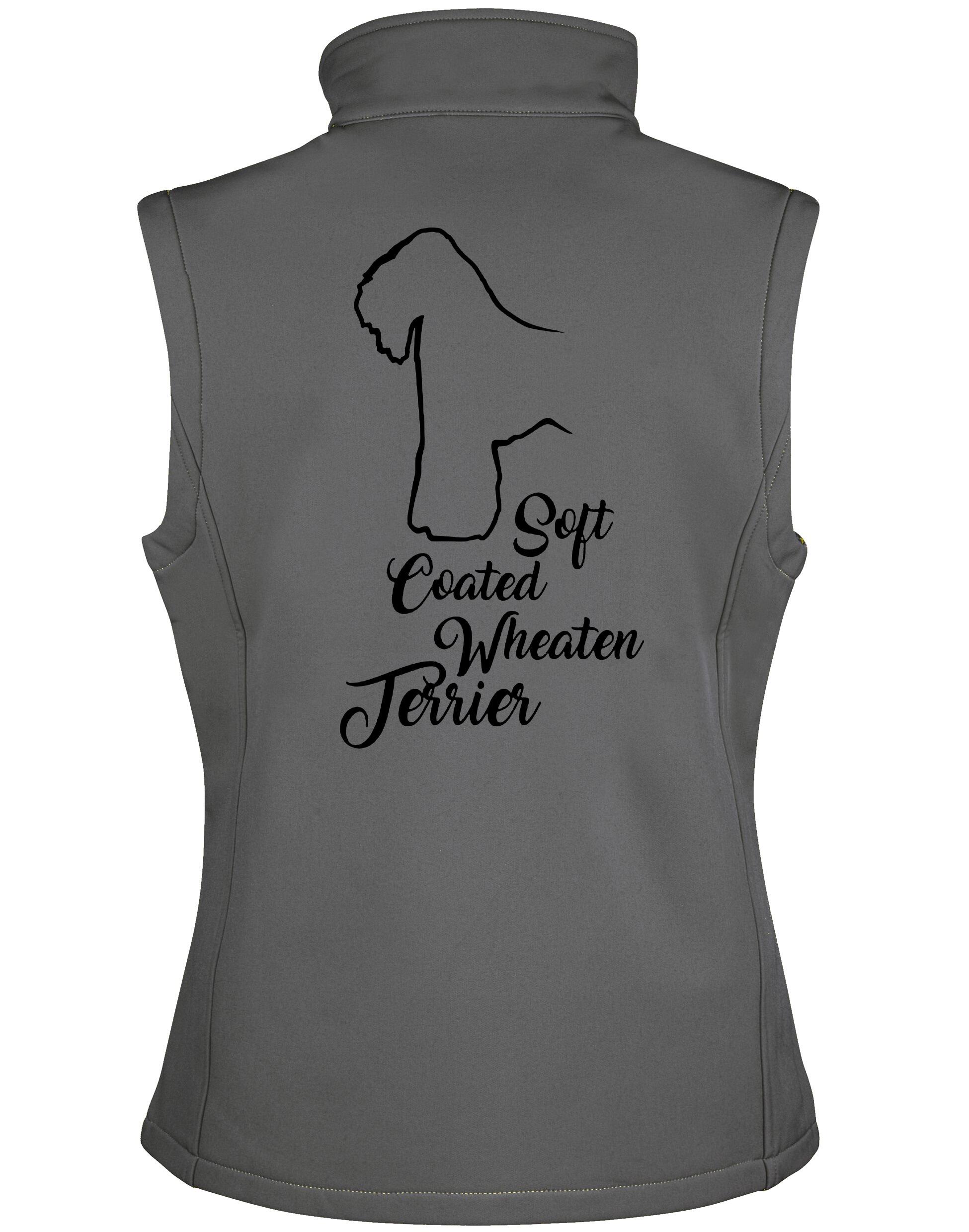 Unisex softshell gilet with Soft Coated Wheaten Terrier artwork, fleece-lined and water-resistant, perfect for outdoor wear