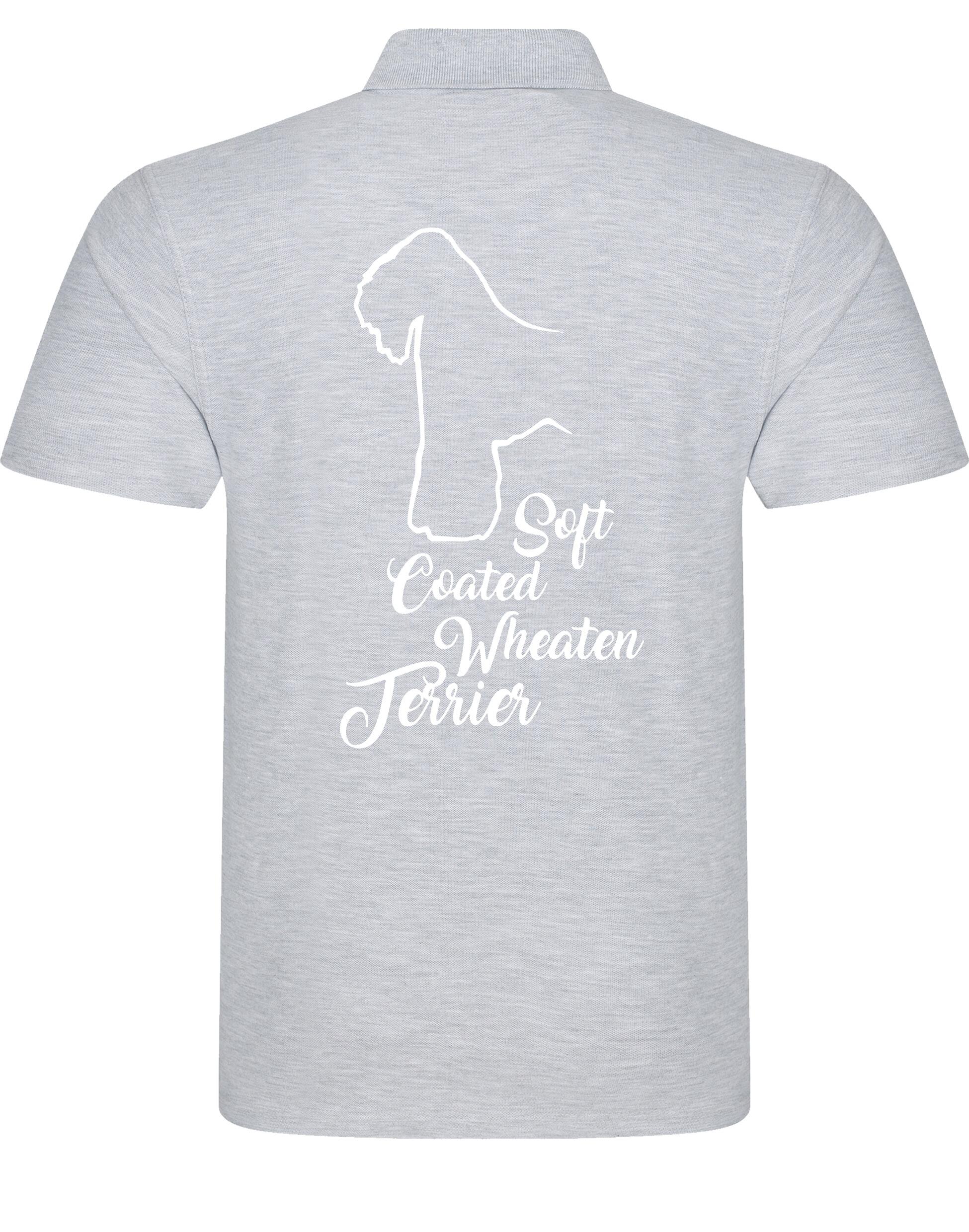 Unisex cotton polo shirt with Soft Coated Wheaten Terrier artwork on the back, lightweight and breathable with a relaxed fit