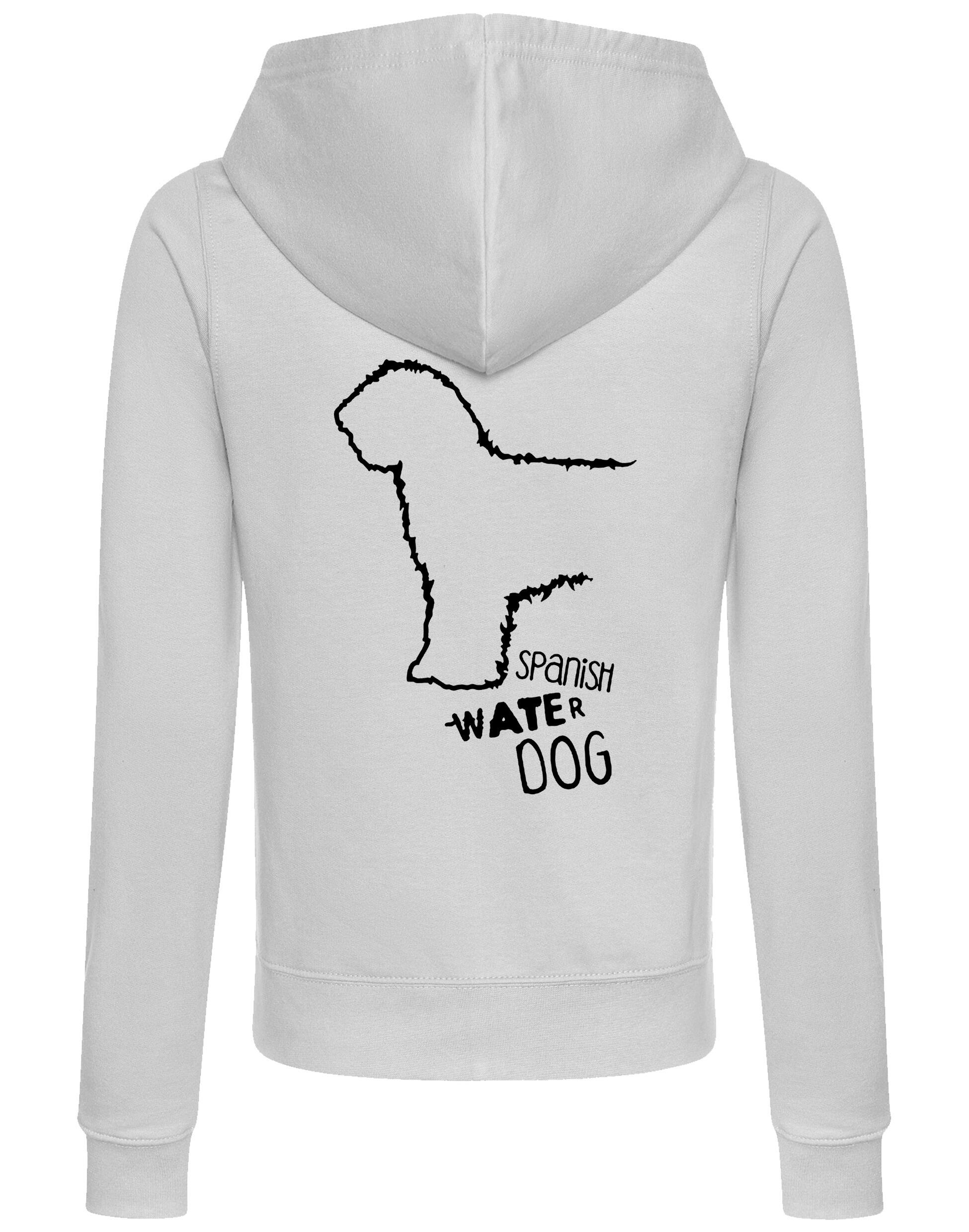 Women’s zipped hoodie featuring Spanish Water Dog artwork on the back. Lightweight, breathable fabric with a tailored feminine fit, cozy hood, and two front pockets. Ideal for casual wear, breed events, and everyday dog walks.
