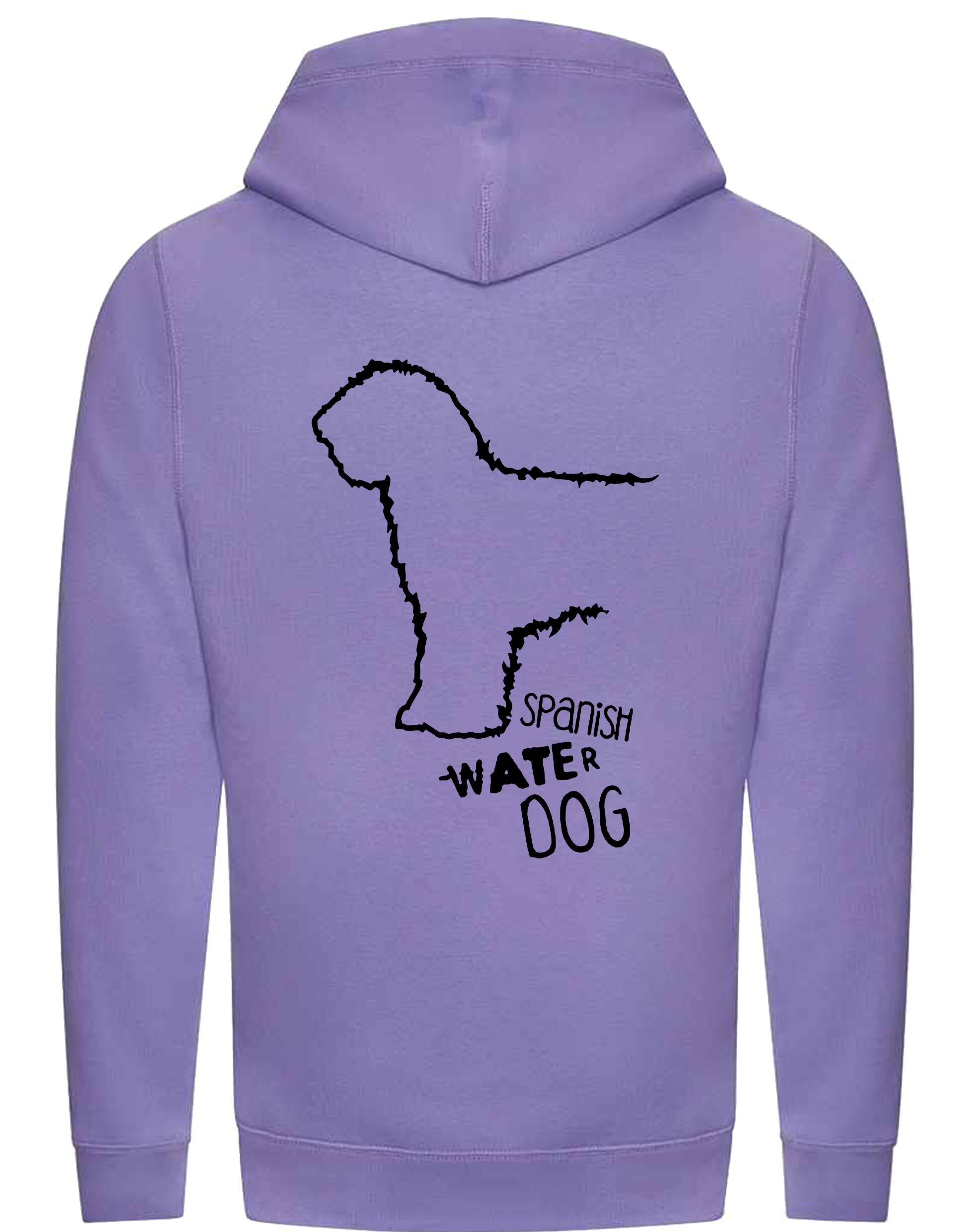 Unisex Crossneck Pullover Hoodie featuring exclusive Spanish Water Dog artwork on the back. Made from heavyweight fleece with a brushed interior, modern crossneck design, kangaroo pocket, and ribbed cuffs—ideal for stylish dog lovers.