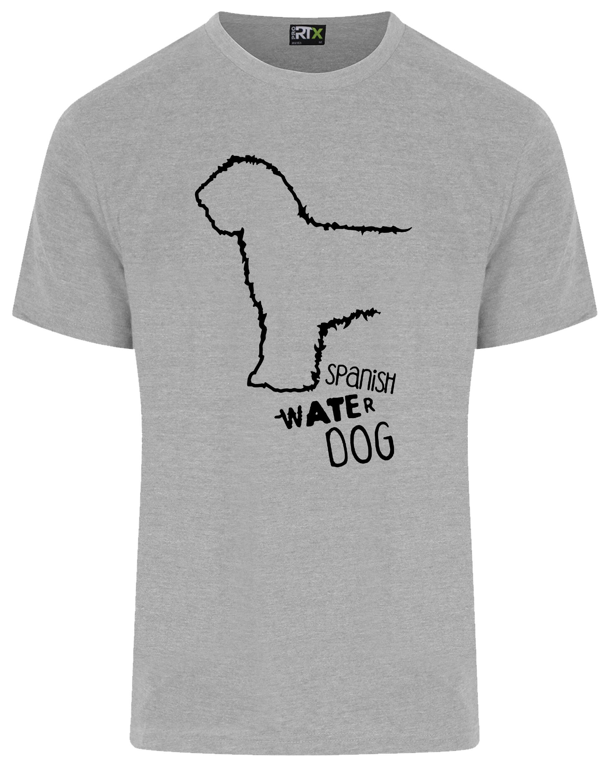 Unisex Roundneck T-shirt with Spanish Water Dog design printed on the front. Features a relaxed fit, classic neckline, and lightweight cotton for everyday comfort and style. Ideal for breed lovers and casual wear.