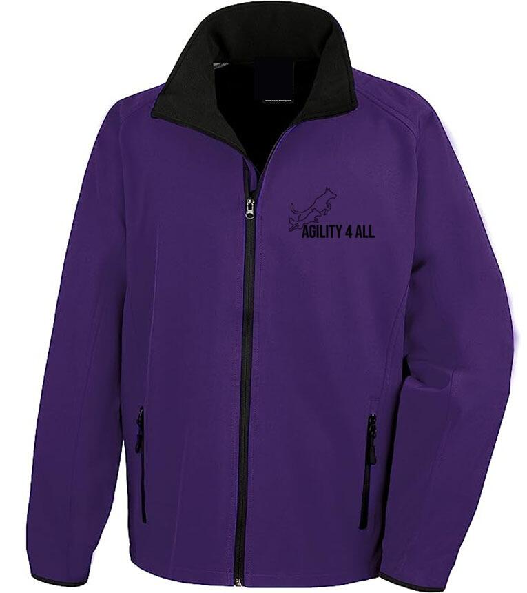 Agility 4 All Official Clothing - Purple Male Softshell Jacket Front Image - Black Printed Logo